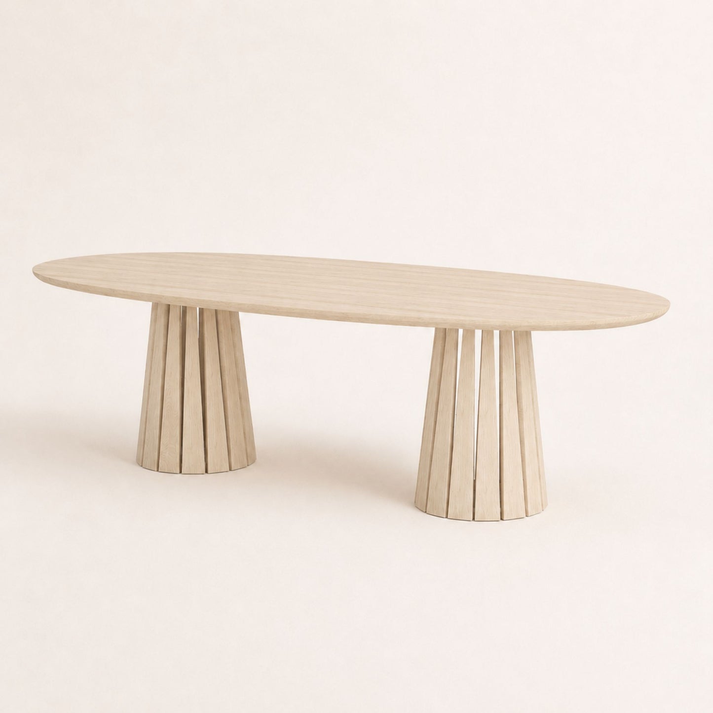 ÉTAUDORÉ Noemi Rounded Oval Table in solid oak wood, whitewashed finish