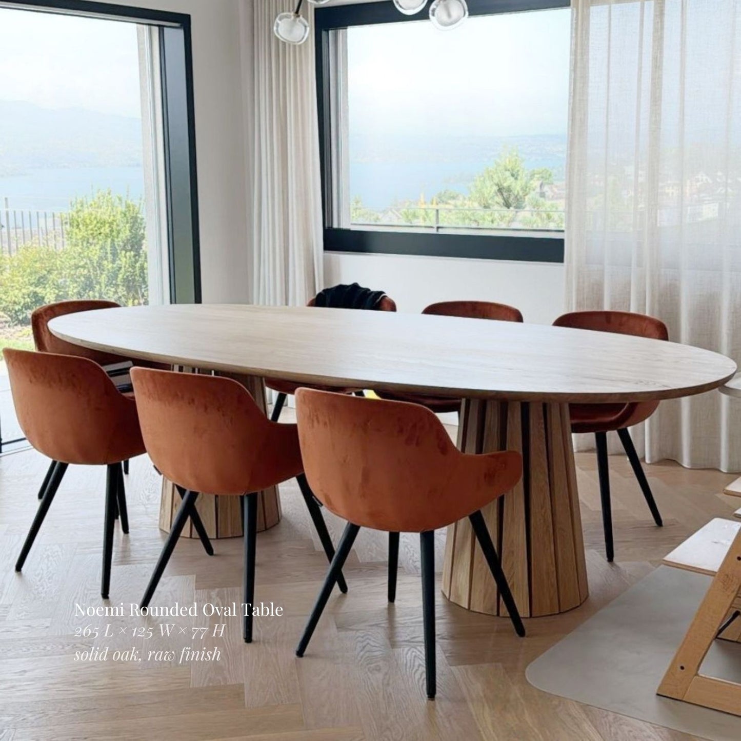 ÉTAUDORÉ Noemi Rounded Oval Table made from solid oak wood in raw finish, in Noemi Rubino's home