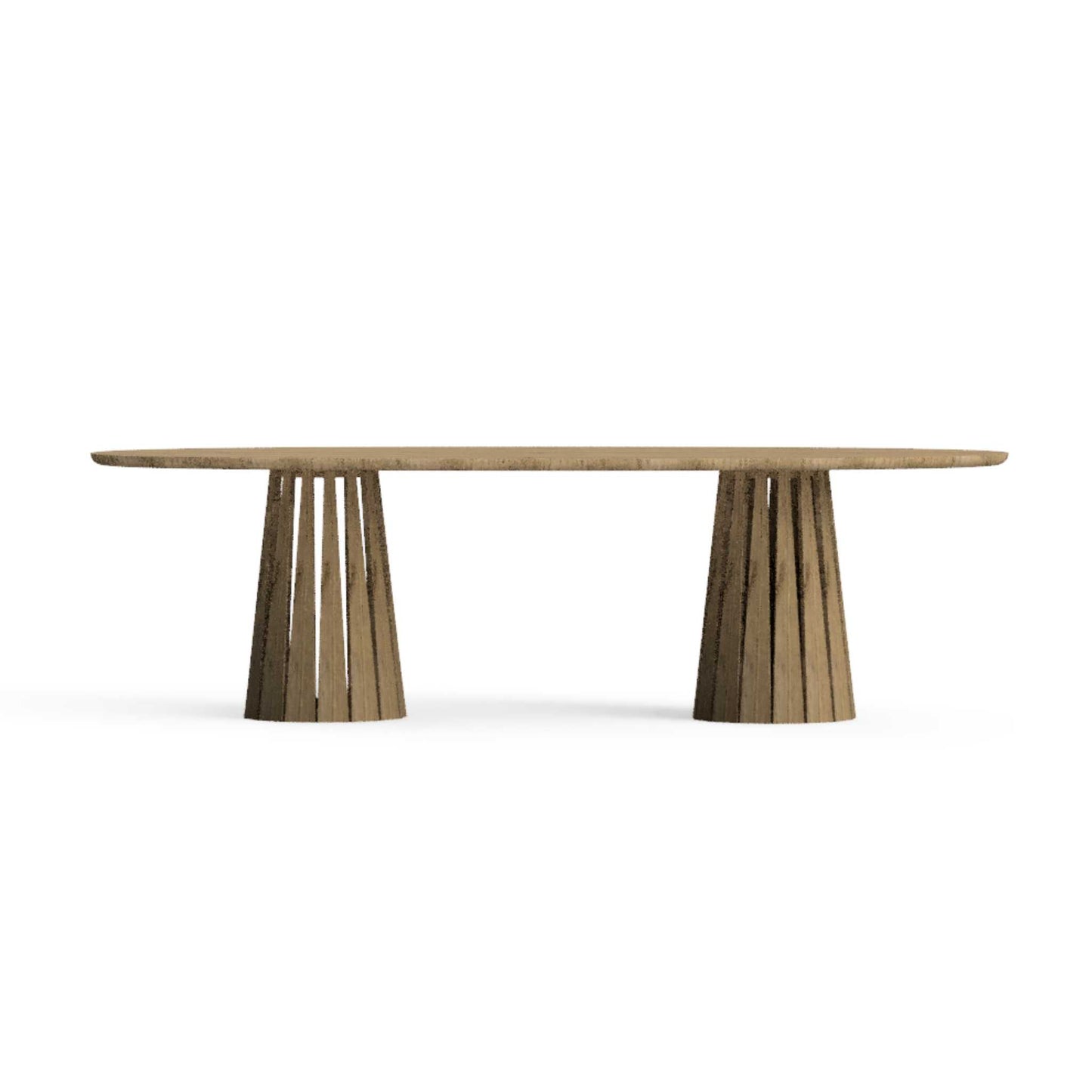 Side view of the ÉTAUDORÉ Noemi Rounded Oval Table made from solid oak wood in raw finish, designed in collaboration with Noemi Gwalter  Rubino