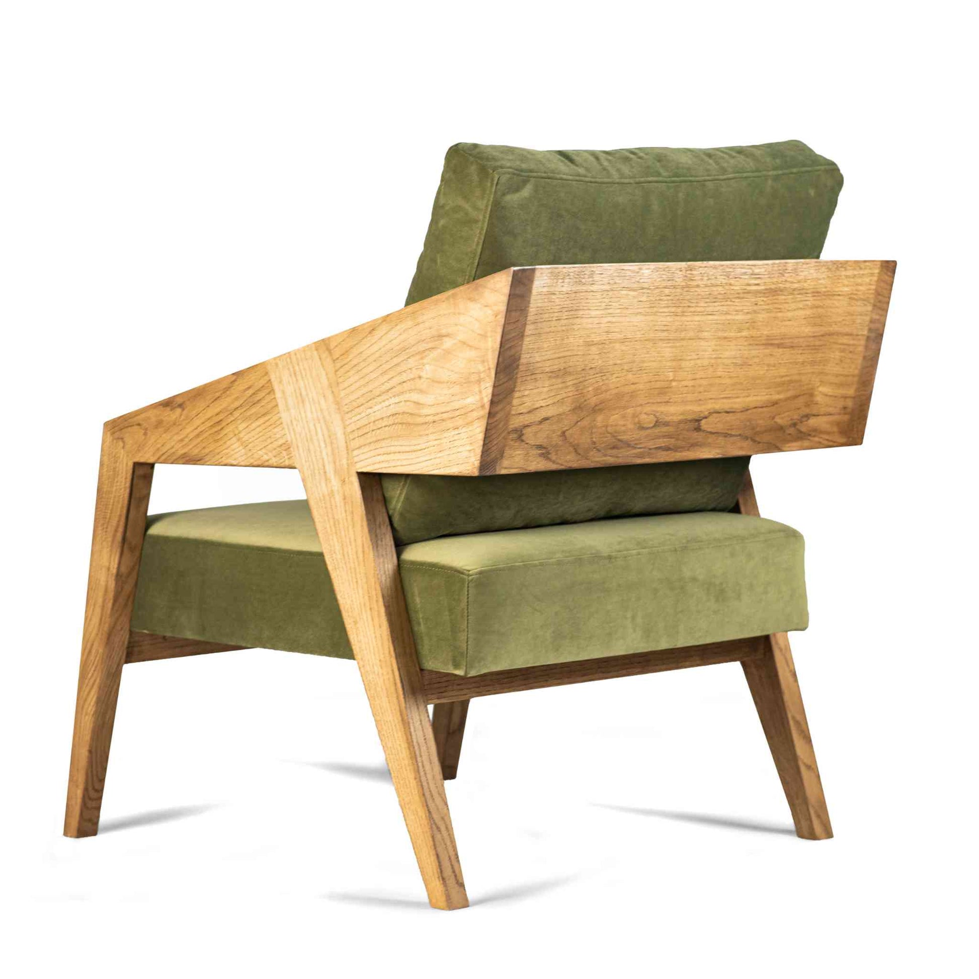 ÉTAUDORÉ Parsenn Armchair in solid oak wood with high quality olive green color upholstery - back view