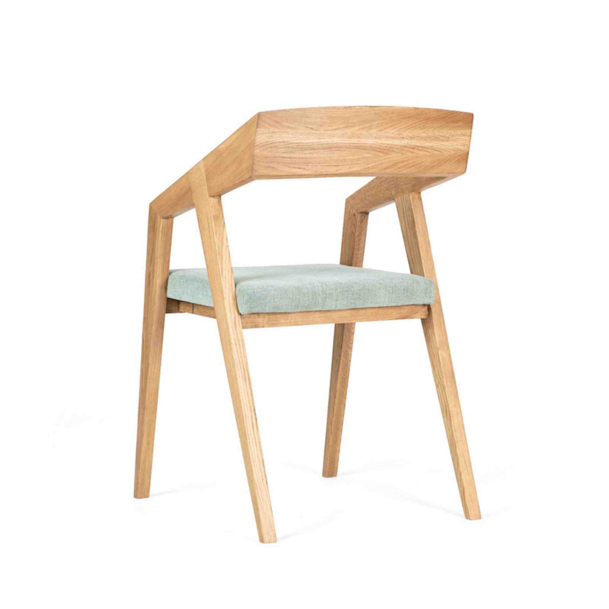 ÉTAUDORÉ Parsenn Solid Oak Wood Chair with Turquoise Upholstery, Back View