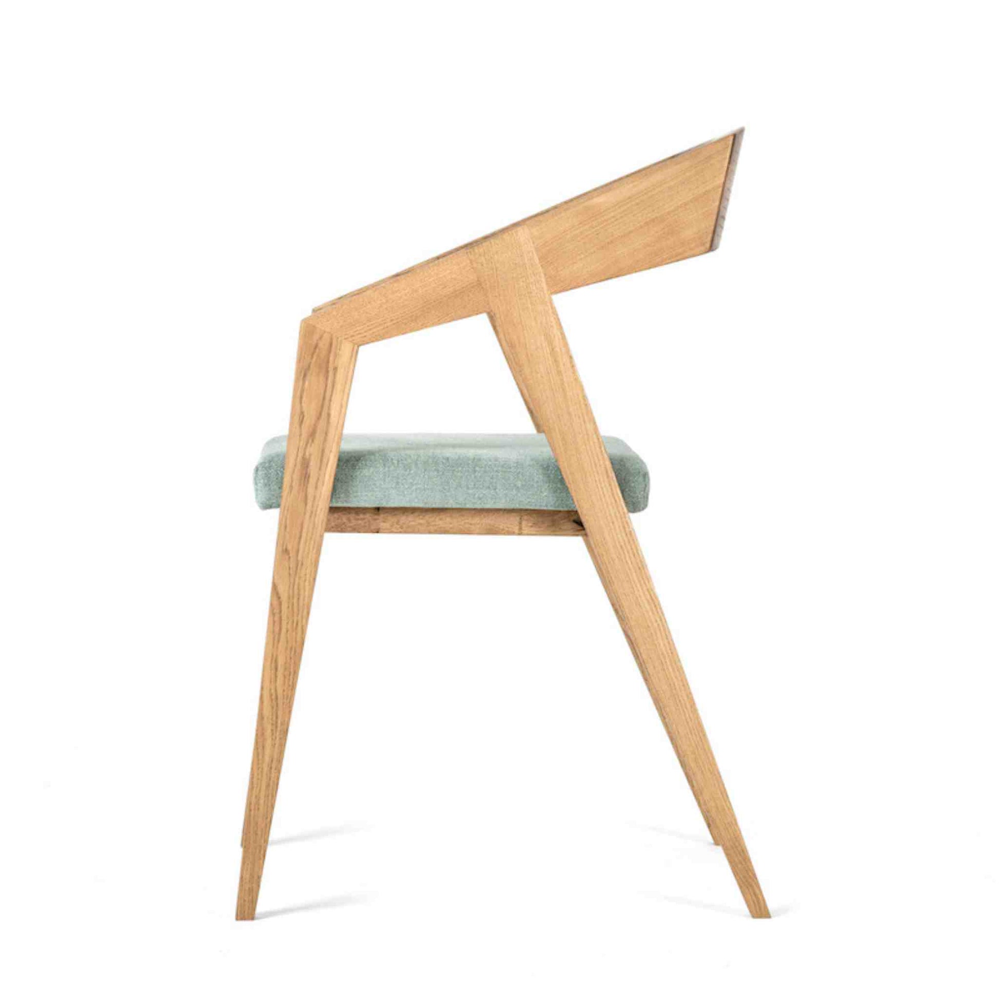 ÉTAUDORÉ Parsenn Solid Oak Wood Chair with Turquoise Upholstery, Side View