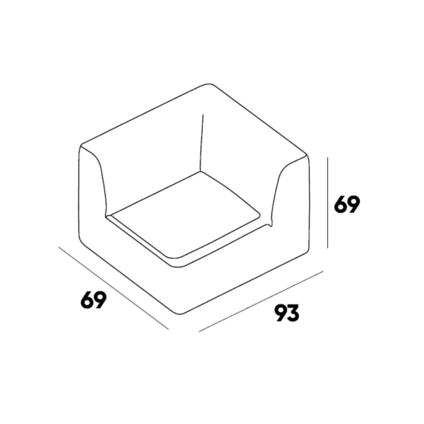 Corner module dimensions of the ÉTAUDORÉ Saane modular sofa