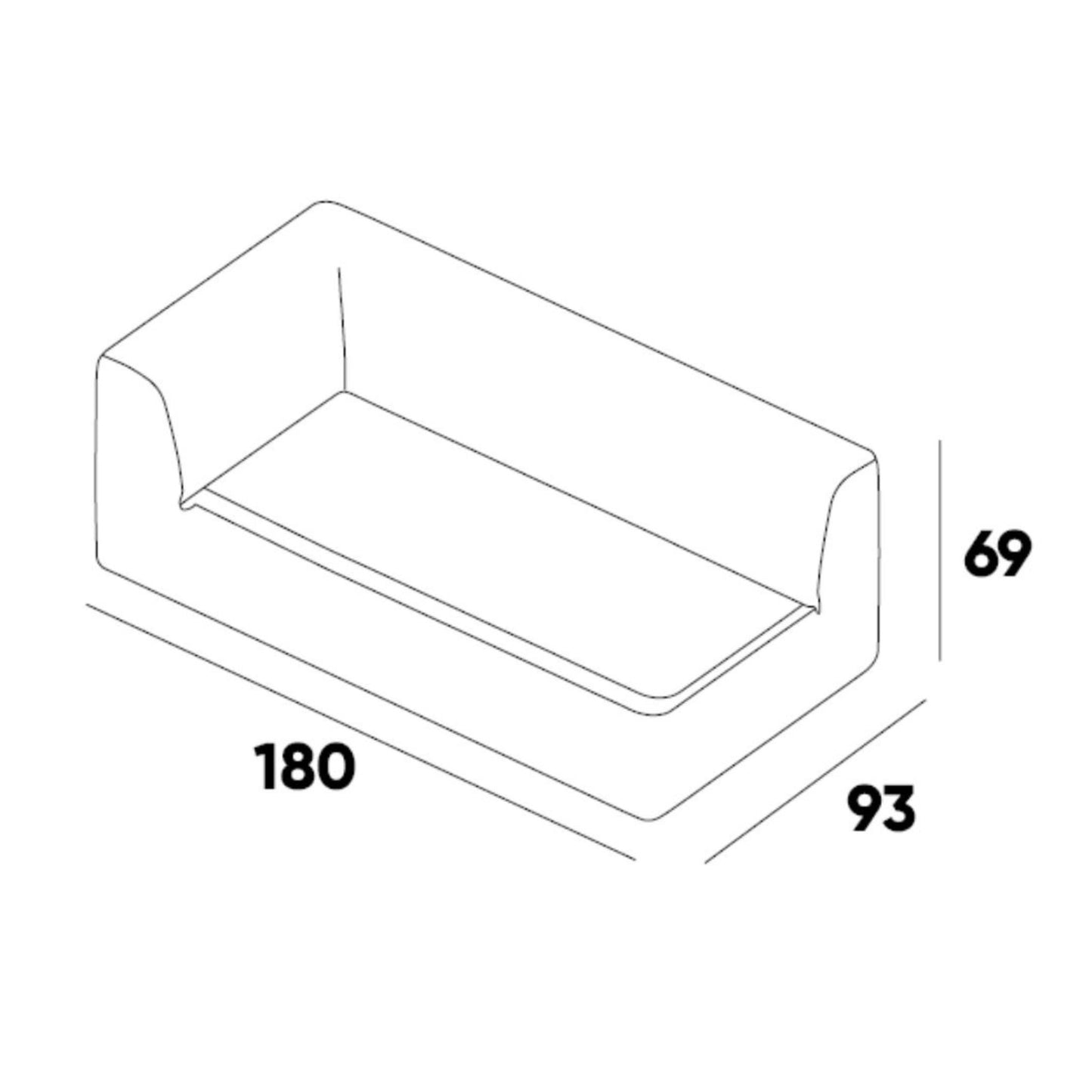 Right double seater with armrest module dimensions of the ÉTAUDORÉ Saane modular sofa