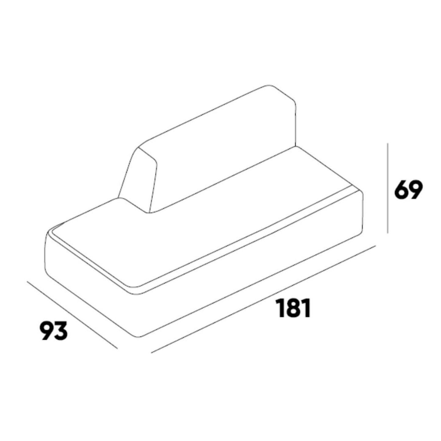 Left double seater with partial backrest module dimensions of the ÉTAUDORÉ Saane modular sofa