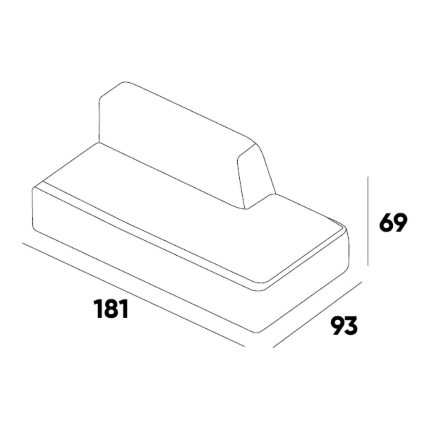 Right double seater with partial backrest module dimensions of the ÉTAUDORÉ Saane modular sofa