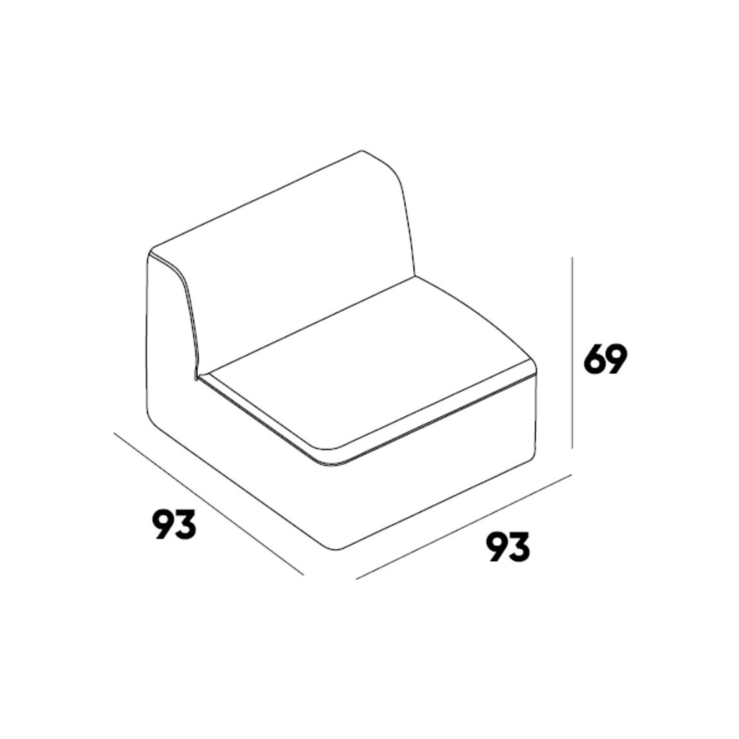 Single seater module dimensions of the ÉTAUDORÉ Saane modular sofa