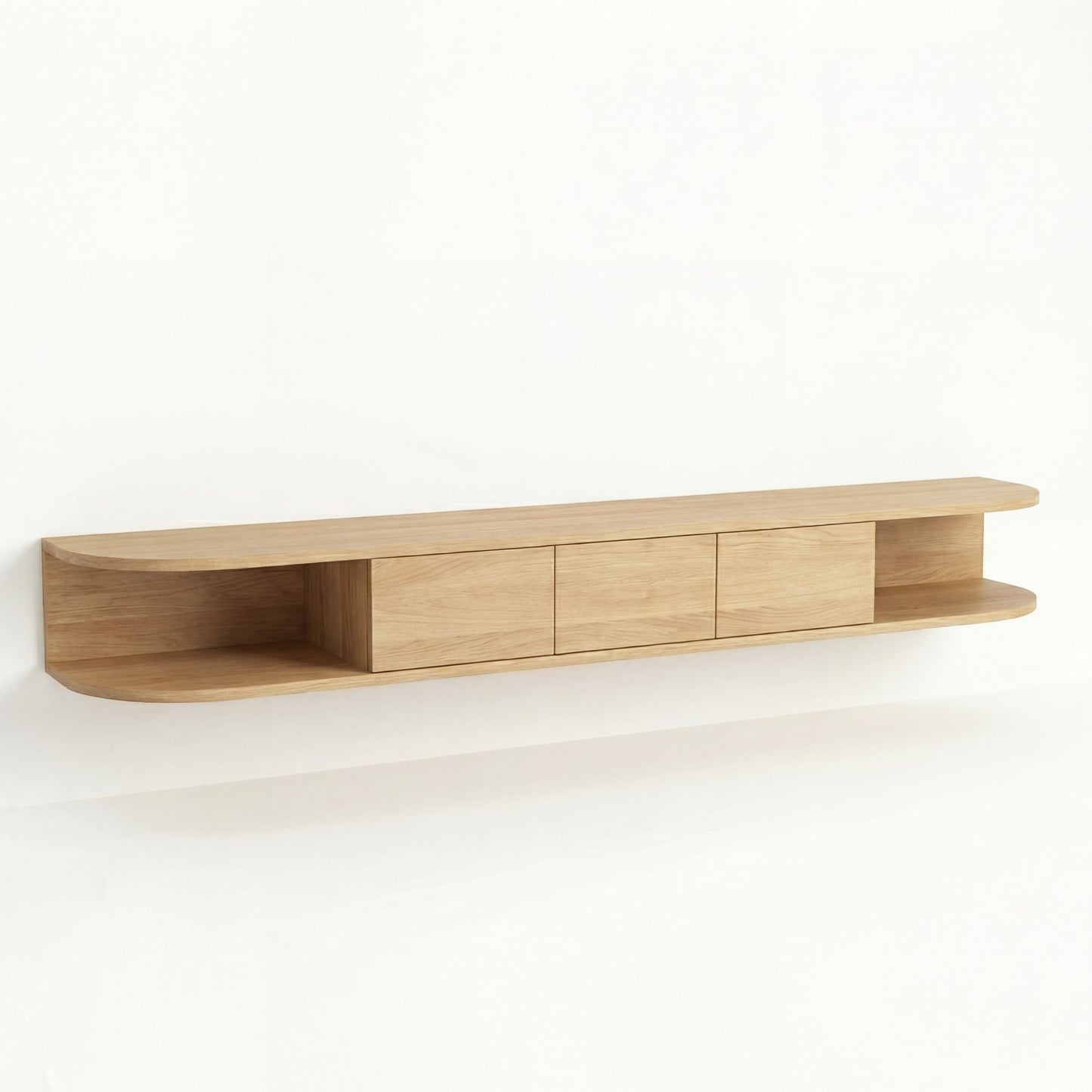 San Salvatore Solid Oak Wall-Mounted Lowboard with Rounded Ends - Raw Finish