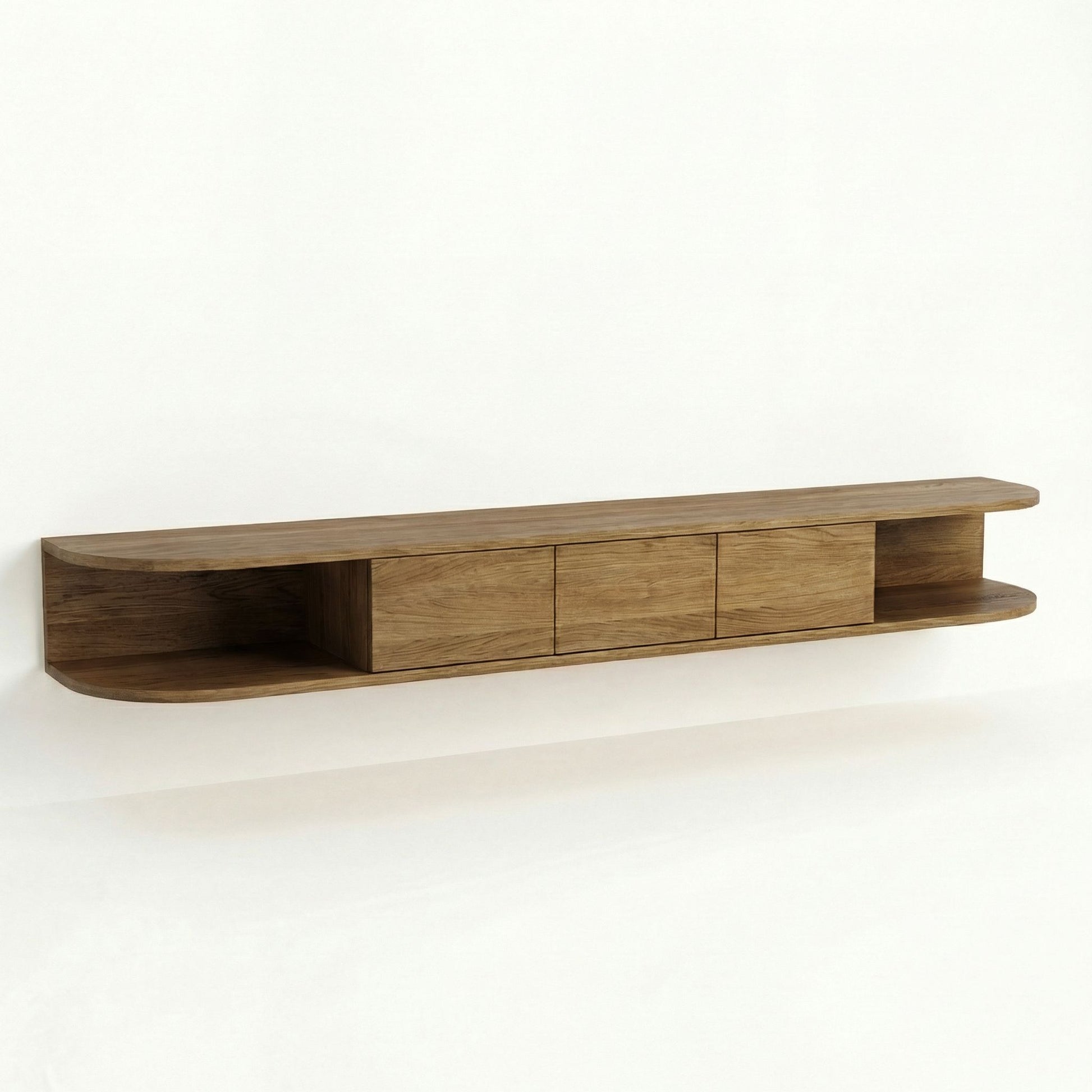 San Salvatore Solid Oak Wall-Mounted Lowboard with Rounded Ends - Smoky Finish