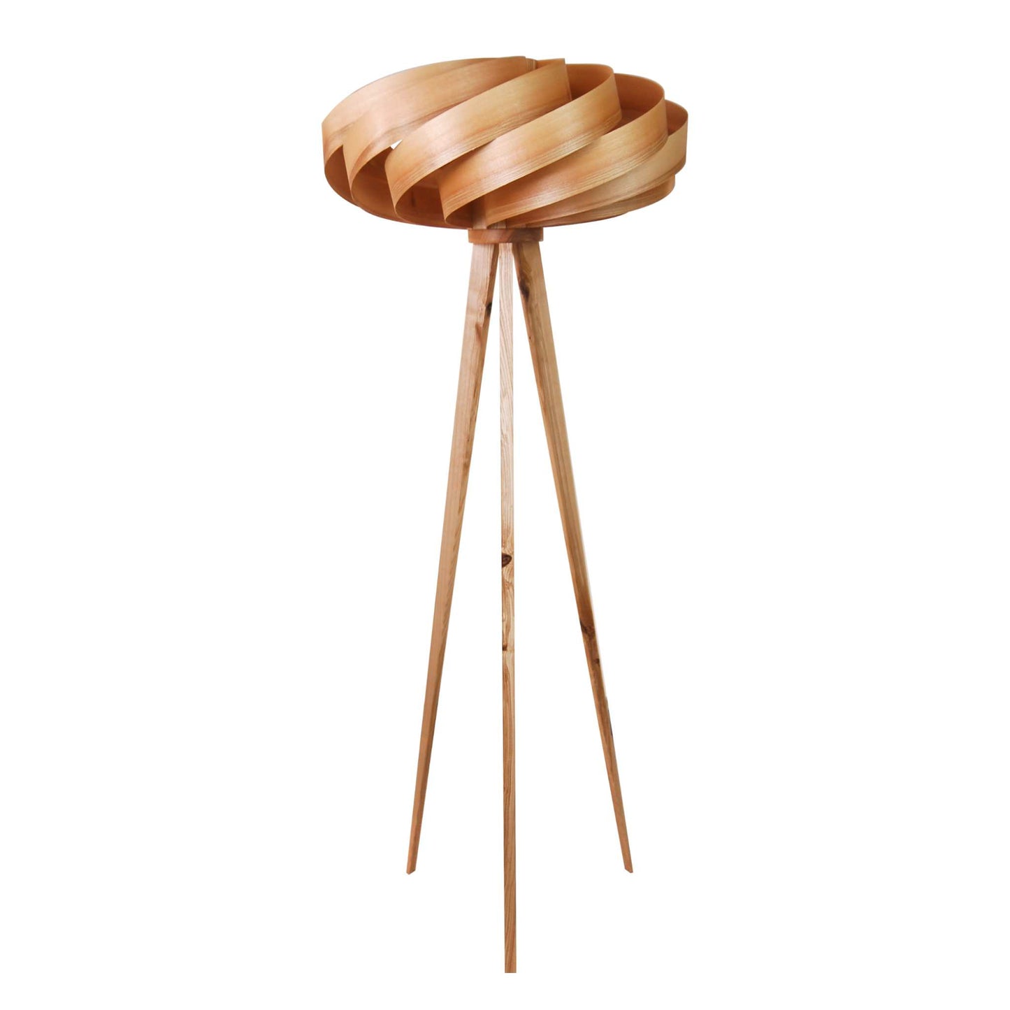 Cloud sculptural floor lamp in solid ash wood with cloud-like wooden shade