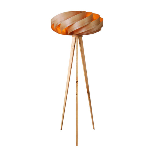 Cloud sculptural floor lamp in solid ash wood with cloud-like wooden shade