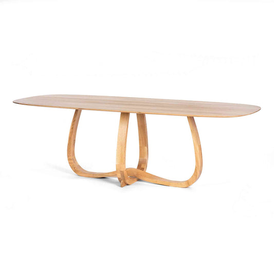 Eiger Solid Oak Wood Oval Table with a beautiful intertwined loop base