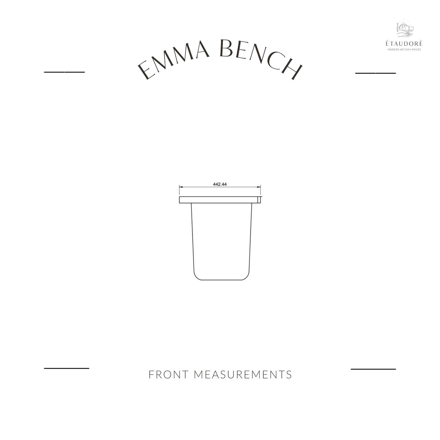 Front measurements of the ÉTAUDORÉ & Our Wabi Sabi Home Emma Bench