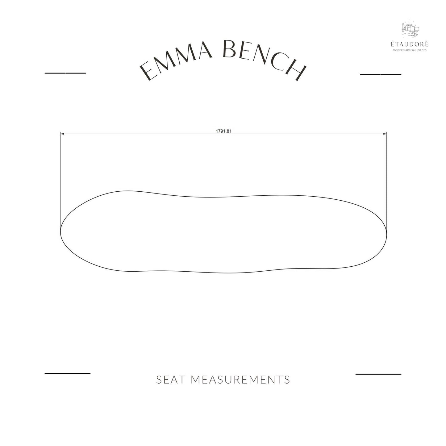 Seat measurements of the ÉTAUDORÉ & Our Wabi Sabi Home Emma Bench