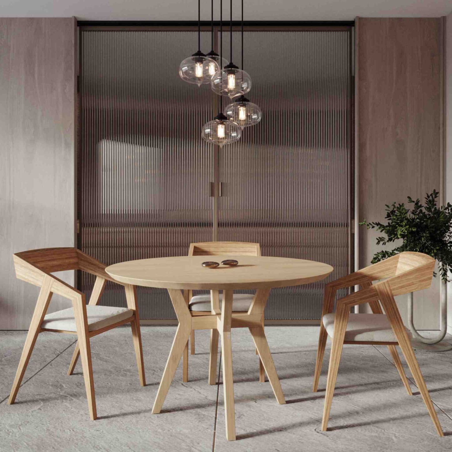 Interior arrangement with the Lyskamm Round Dining Table in Solid Oak Wood