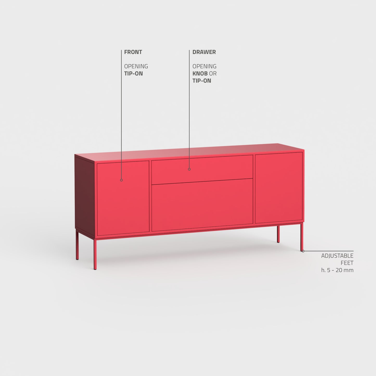 Arnika 02 Sideboard, powder-coated steel, elegant and modern piece of furniture for your living room