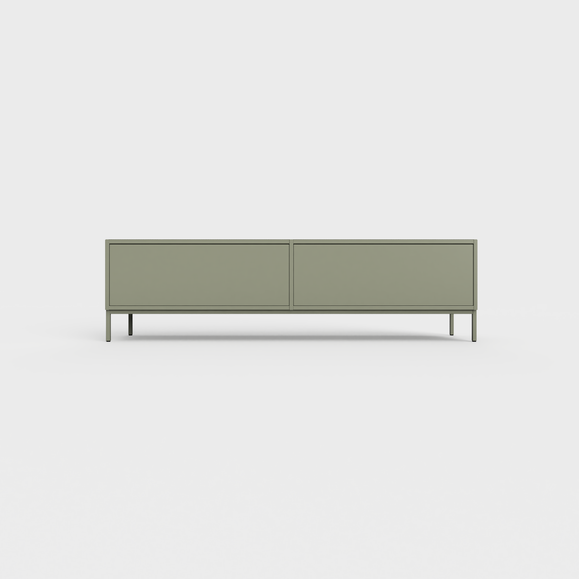 Prunus 01 Lowboard in Faded Olive color, powder-coated steel, elegant and modern piece of furniture for your living room