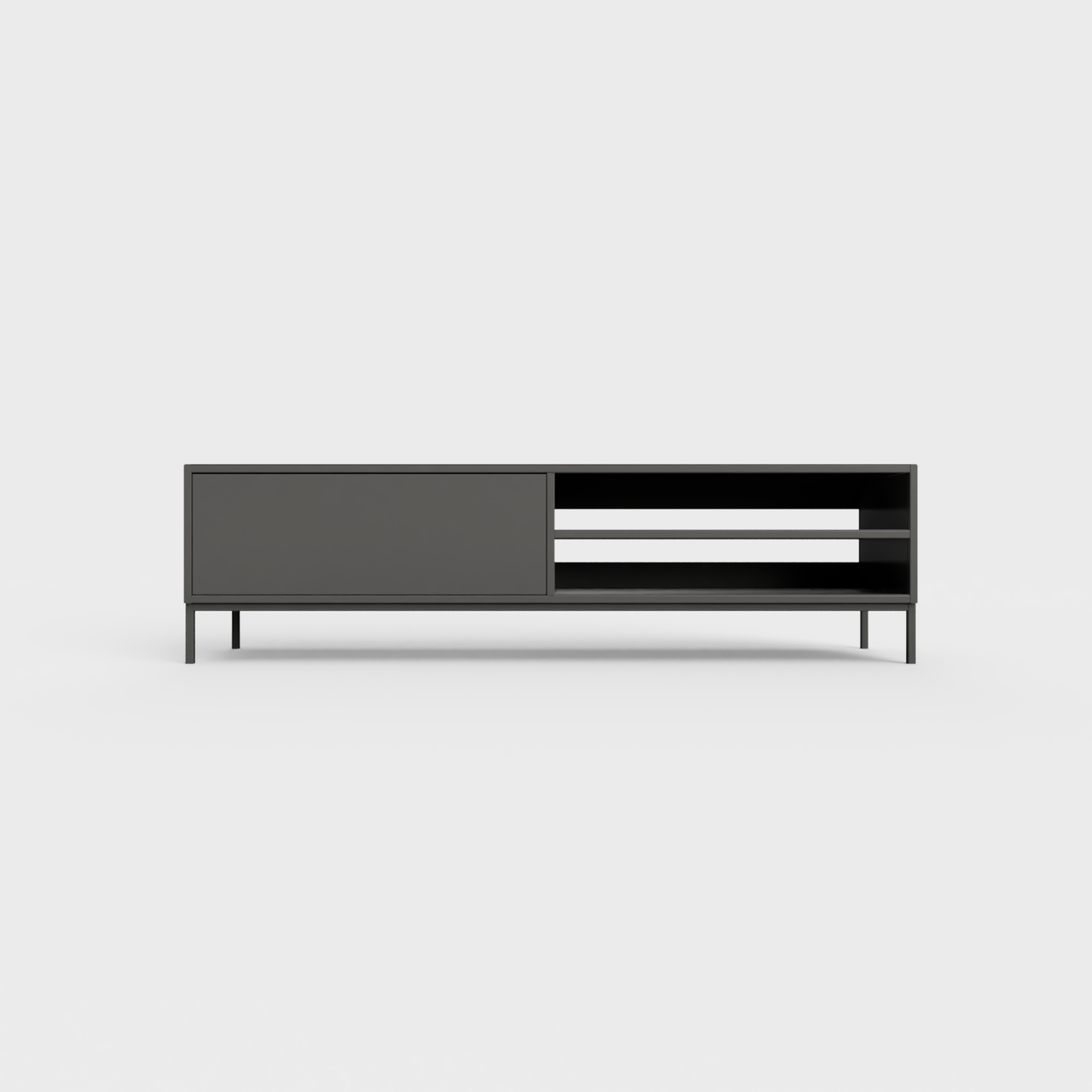 Prunus 02 Lowboard in Anthracite color, powder-coated steel, elegant and modern piece of furniture for your living room
