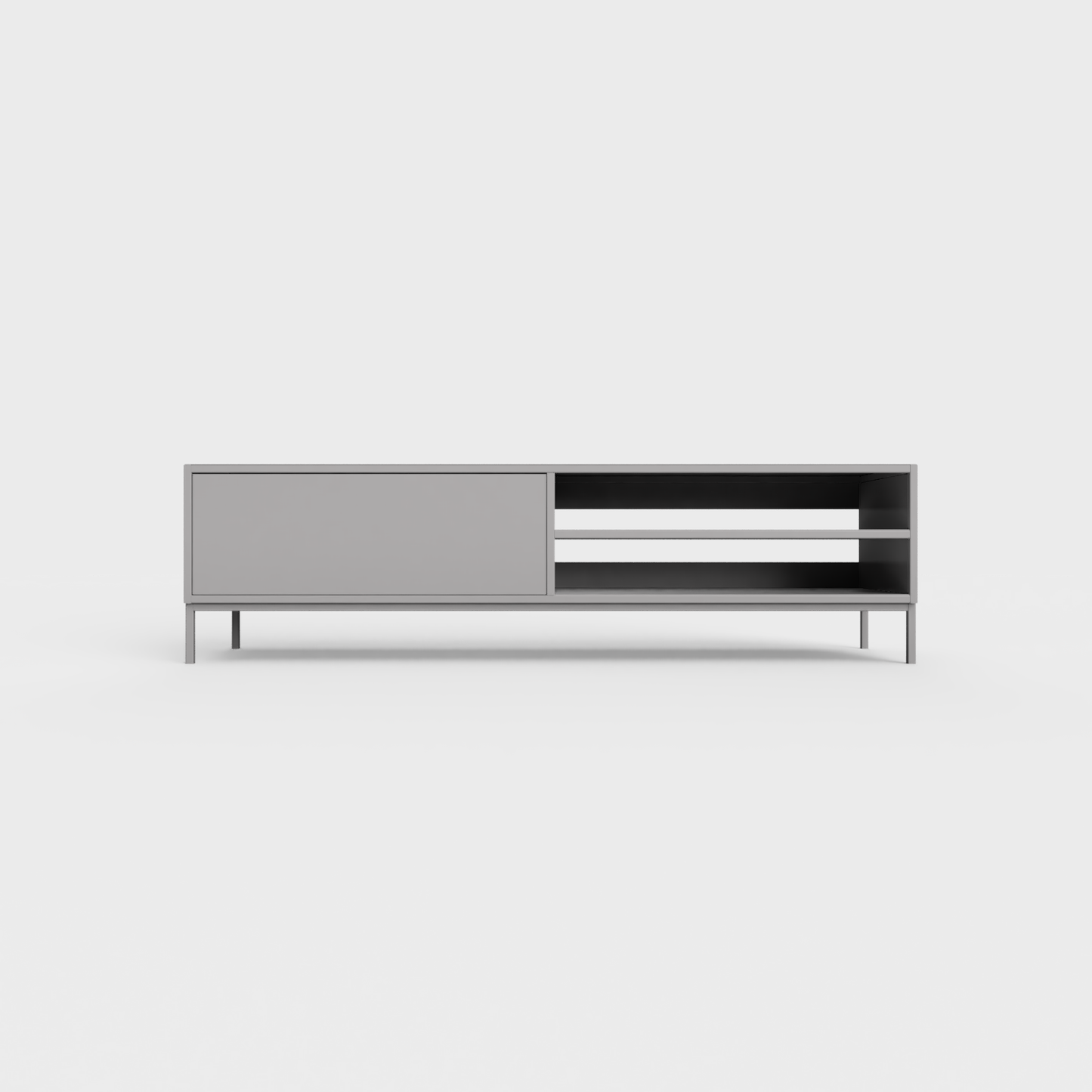 Prunus 02 Lowboard in Ashen Gray color, powder-coated steel, elegant and modern piece of furniture for your living room