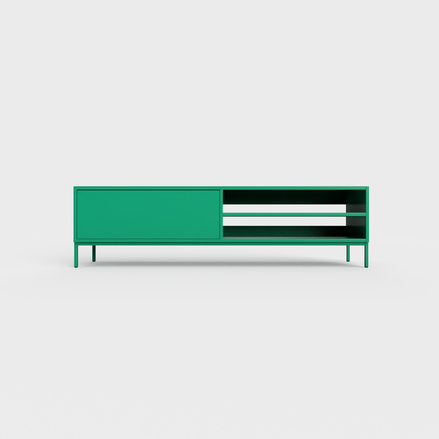 Prunus 02 Lowboard in Avocado color, powder-coated steel, elegant and modern piece of furniture for your living room
