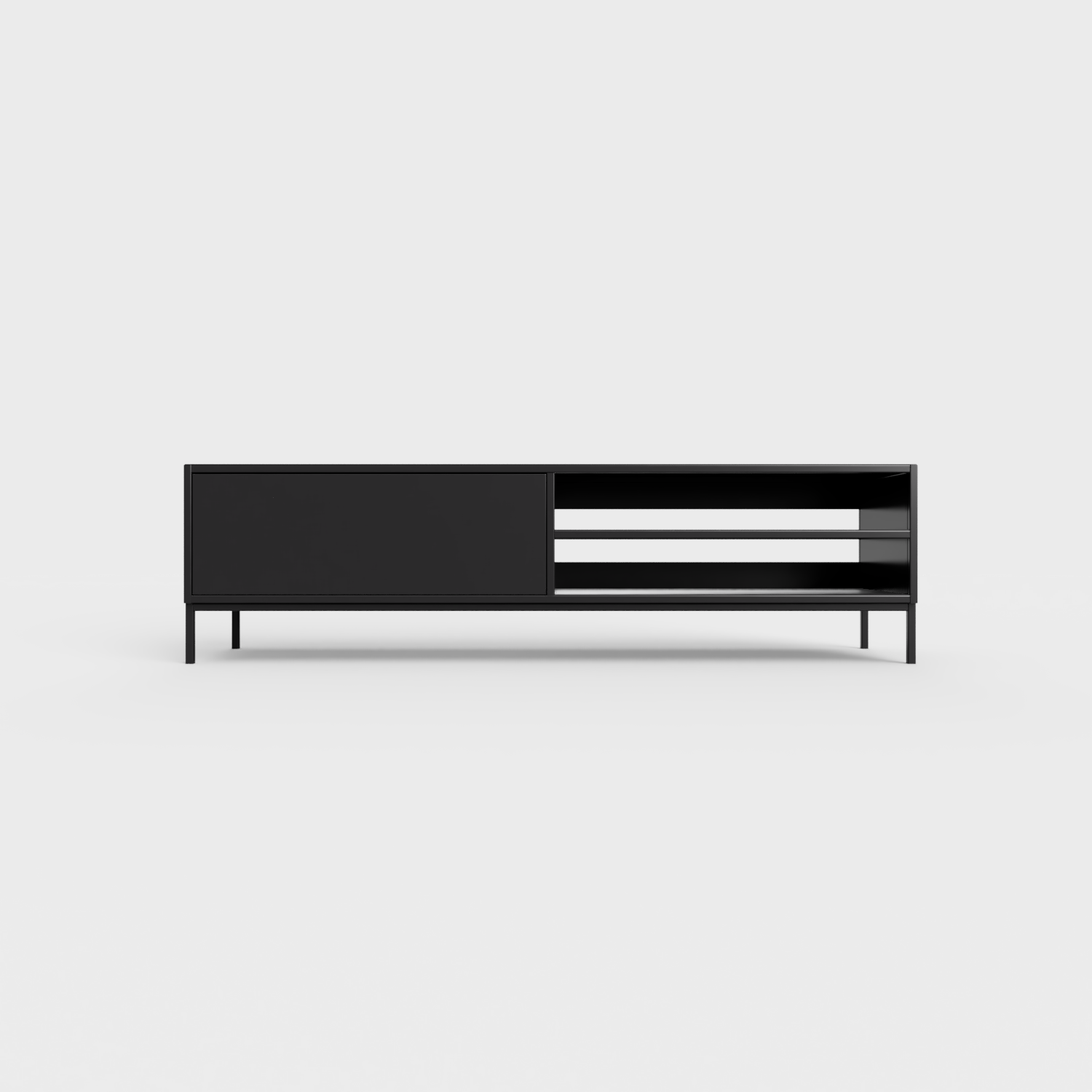 Prunus 02 Lowboard in Black color, powder-coated steel, elegant and modern piece of furniture for your living room