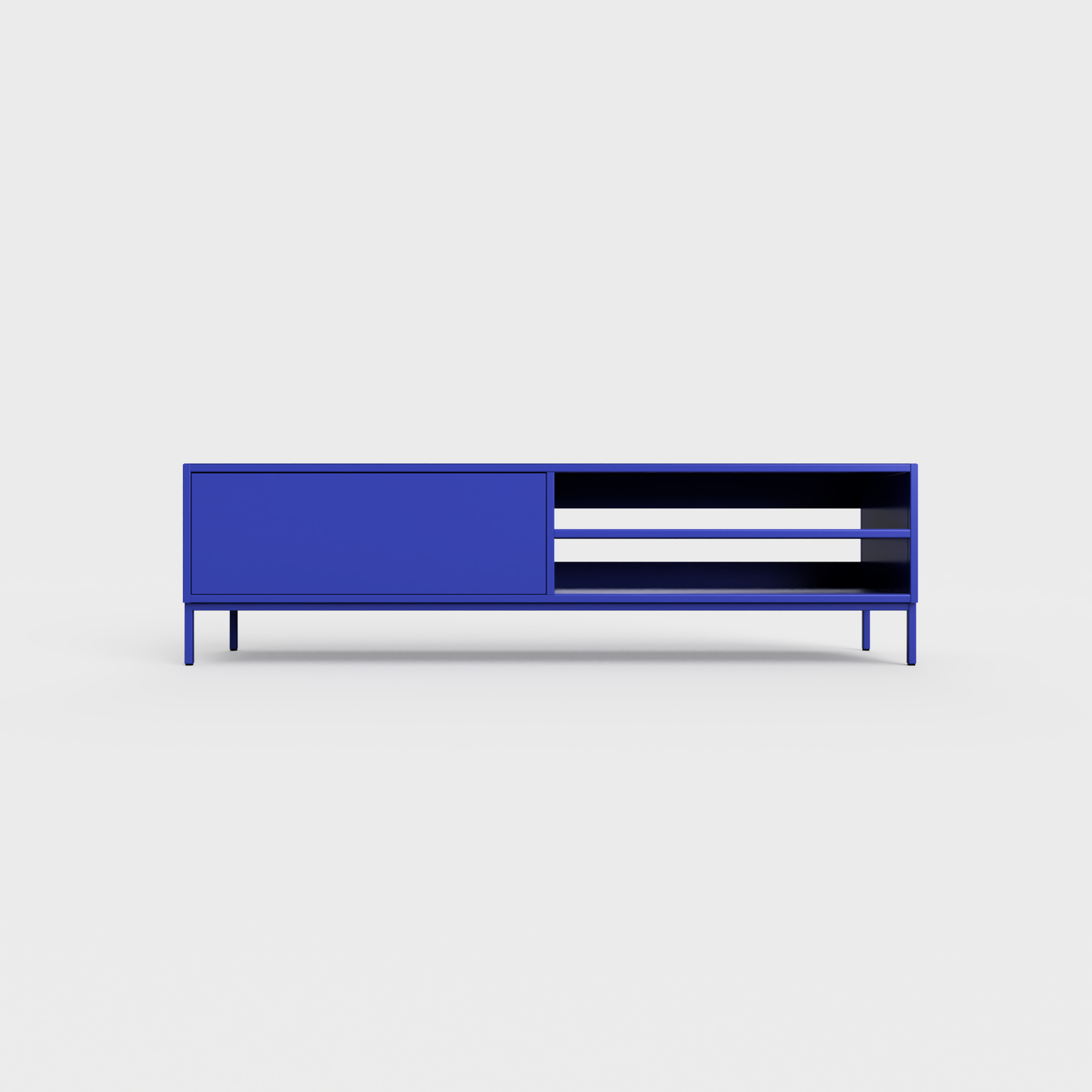 Prunus 02 Lowboard in Bluebell color, powder-coated steel, elegant and modern piece of furniture for your living room