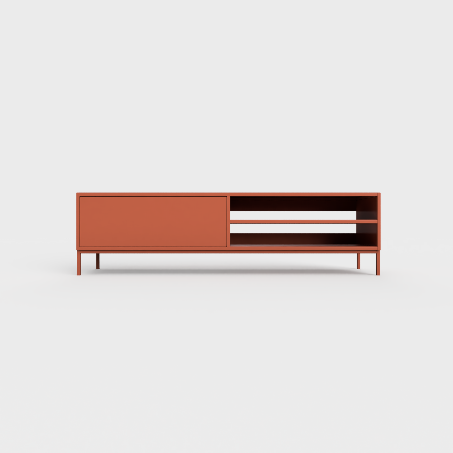 Prunus 02 Lowboard in Brick color, powder-coated steel, elegant and modern piece of furniture for your living room