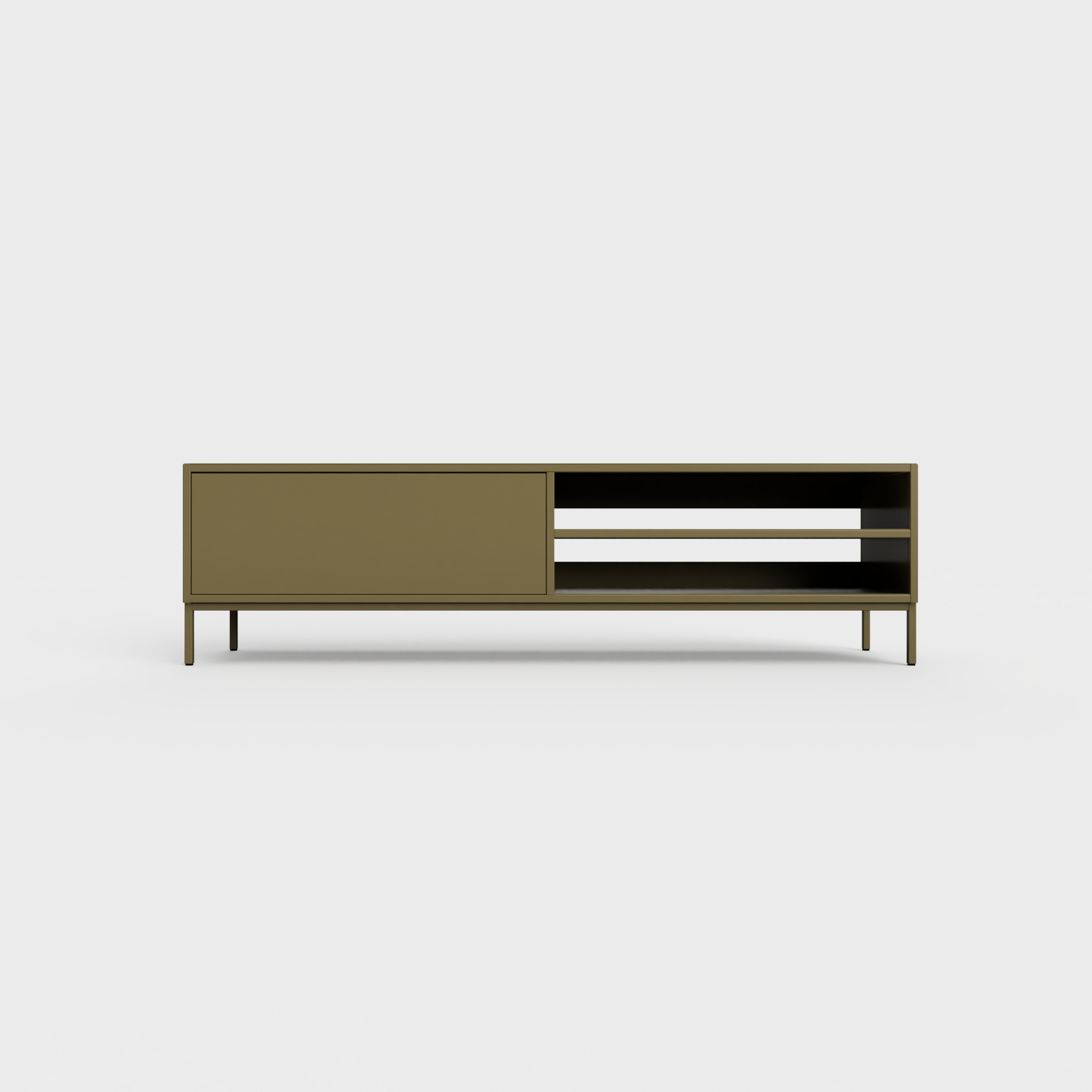 Prunus 02 Lowboard in Brown Olive color, powder-coated steel, elegant and modern piece of furniture for your living room