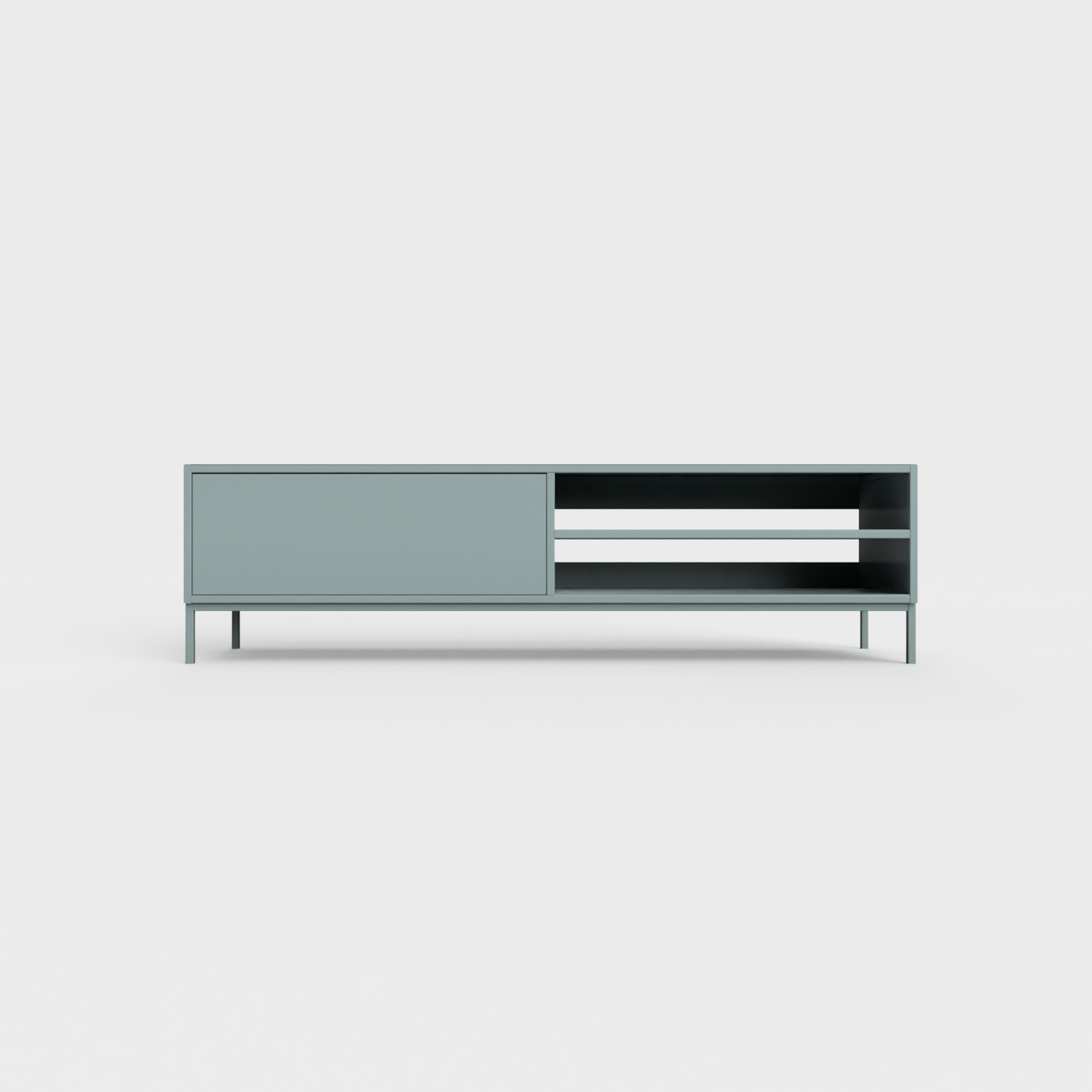 Prunus 02 Lowboard in Celadon Green color, powder-coated steel, elegant and modern piece of furniture for your living room