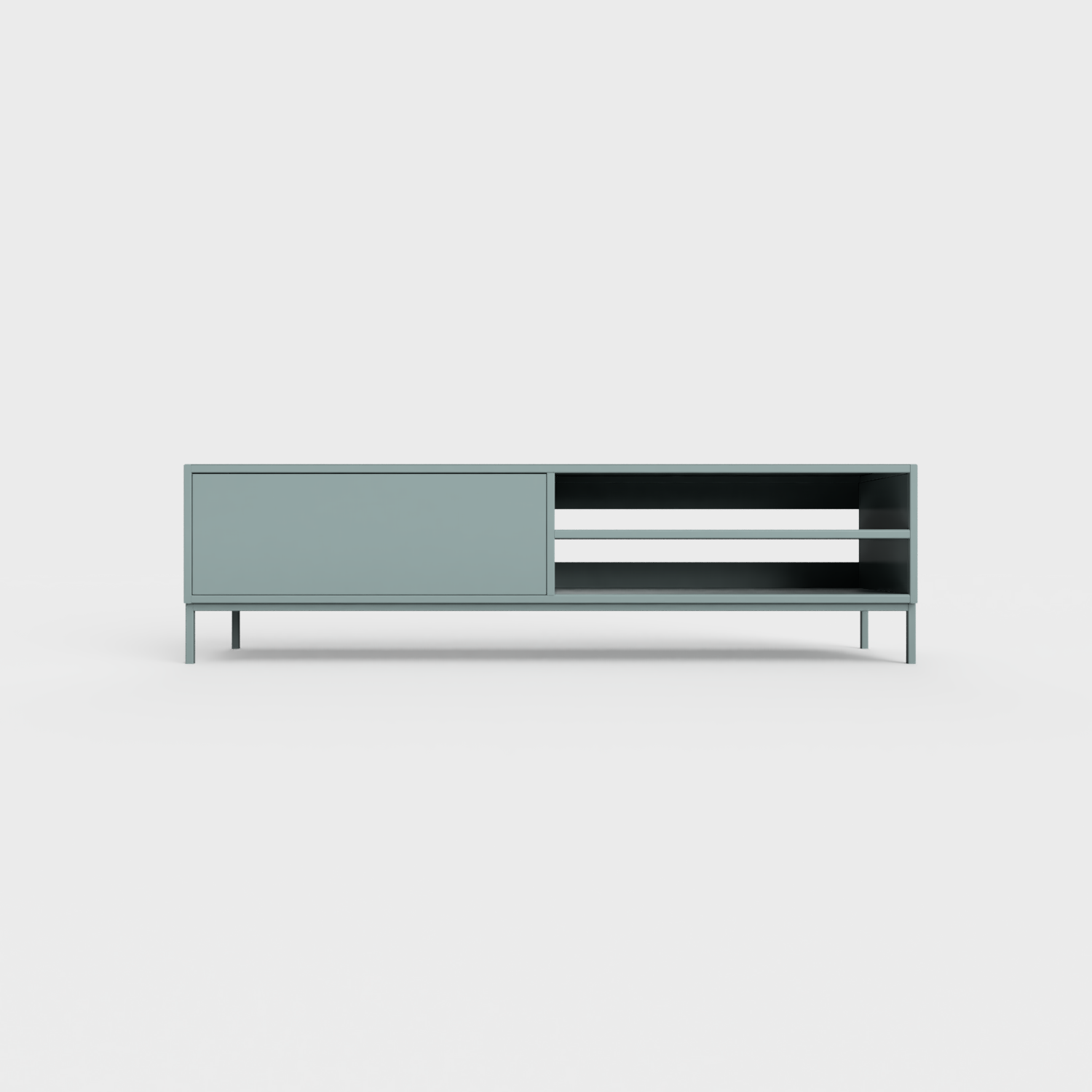 Prunus 02 Lowboard in Celadon Green color, powder-coated steel, elegant and modern piece of furniture for your living room