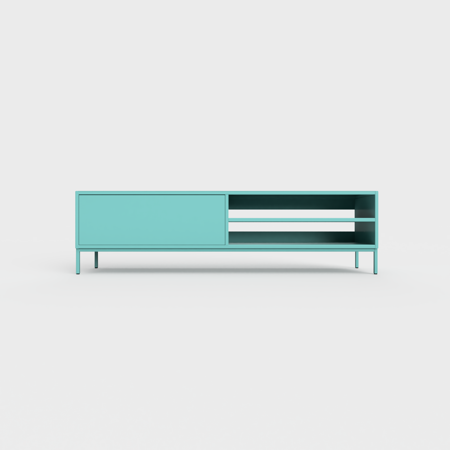 Prunus 02 Lowboard in Forget me not color, powder-coated steel, elegant and modern piece of furniture for your living room