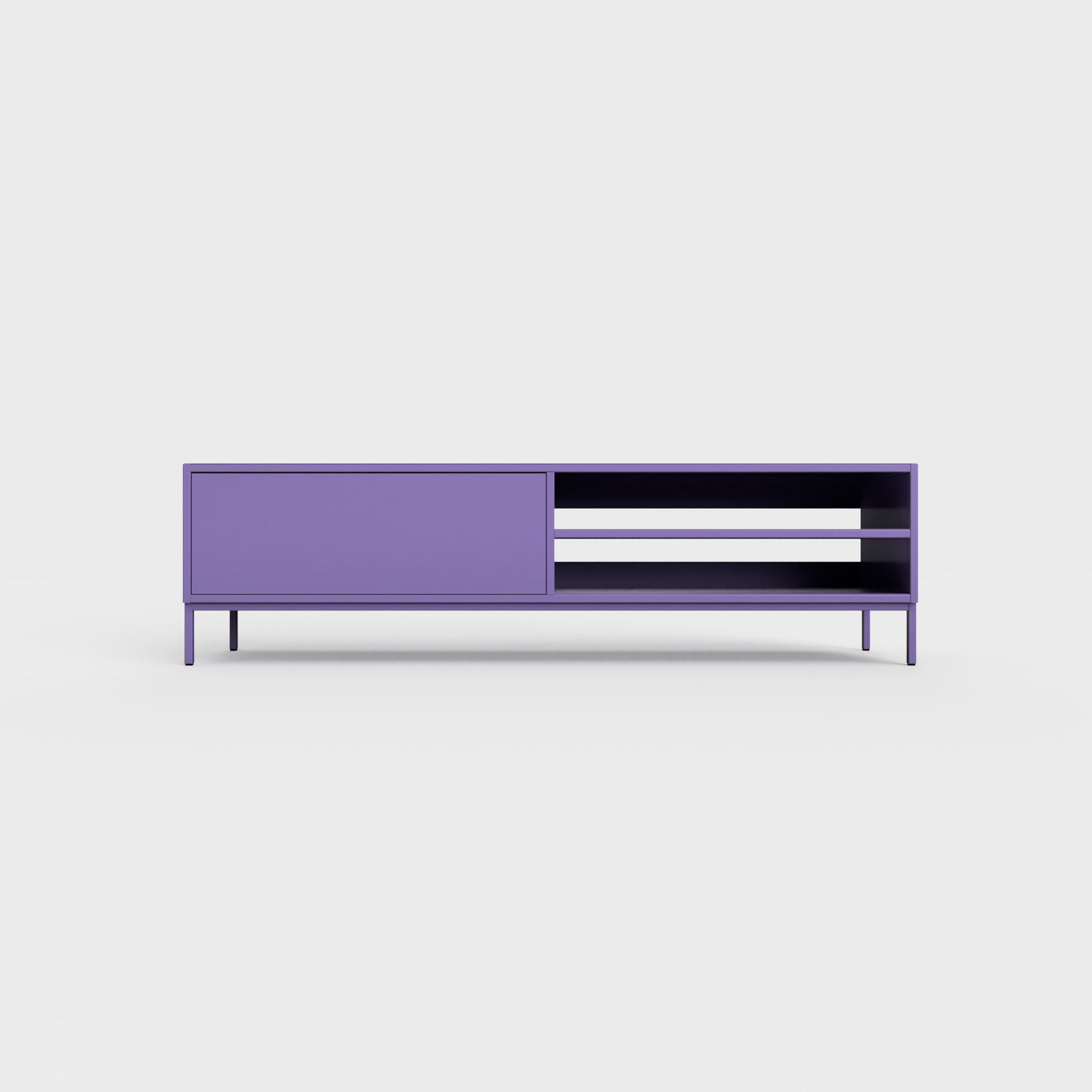 Prunus 02 Lowboard in Iris color, powder-coated steel, elegant and modern piece of furniture for your living room