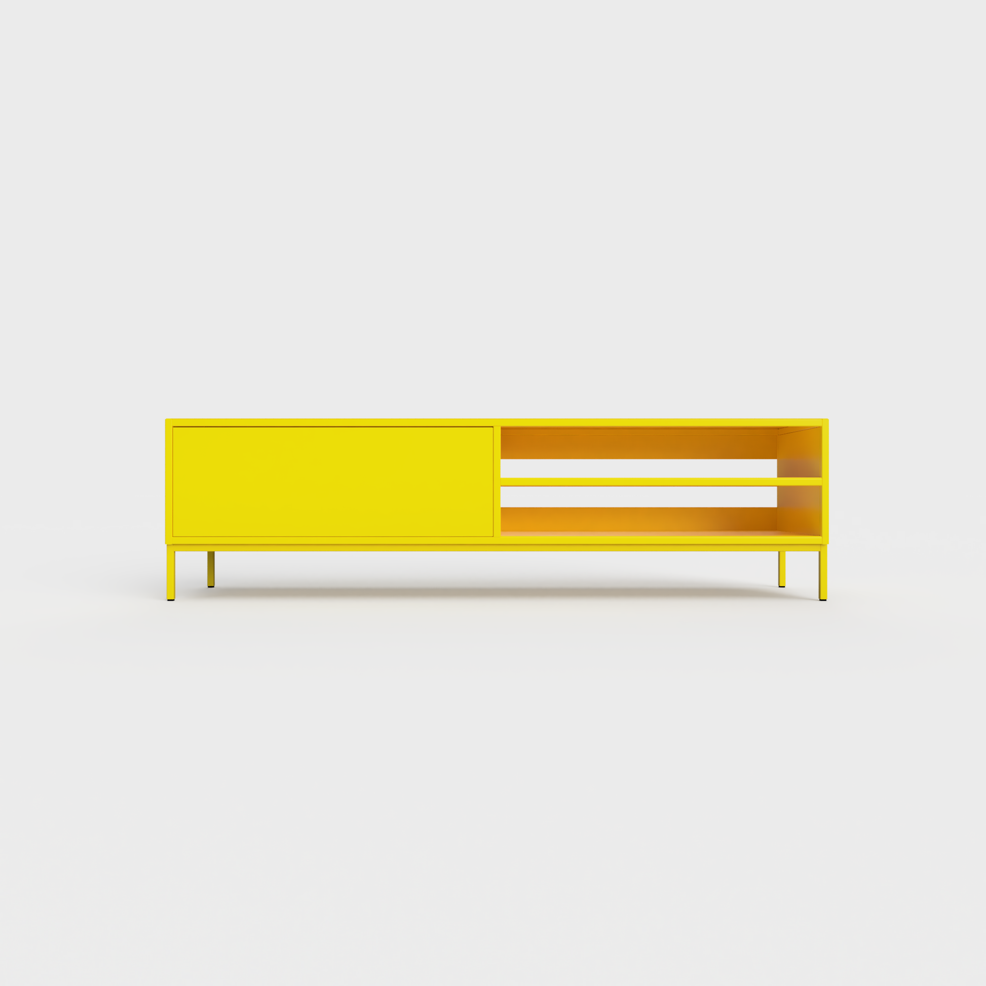 Prunus 02 Lowboard in Lemon color, powder-coated steel, elegant and modern piece of furniture for your living room
