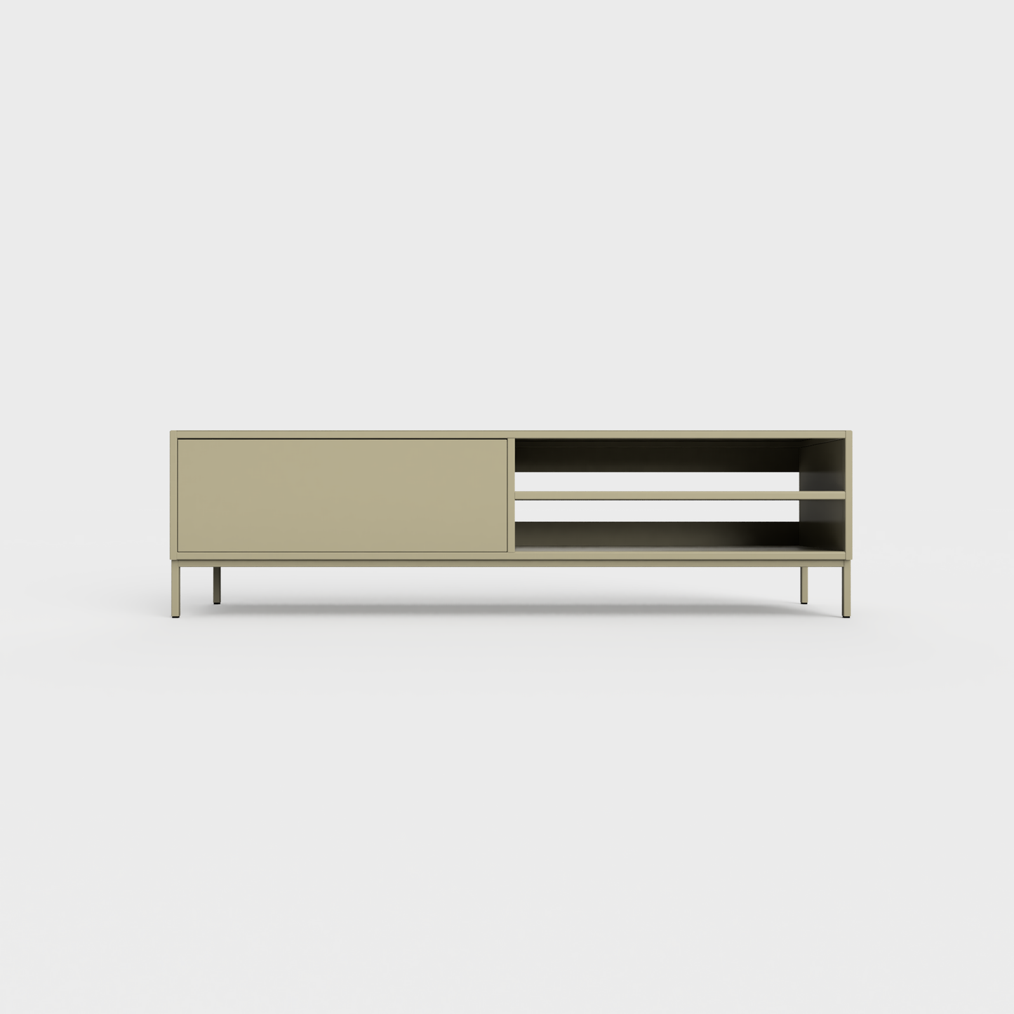 Prunus 02 Lowboard in Light Olive color, powder-coated steel, elegant and modern piece of furniture for your living room