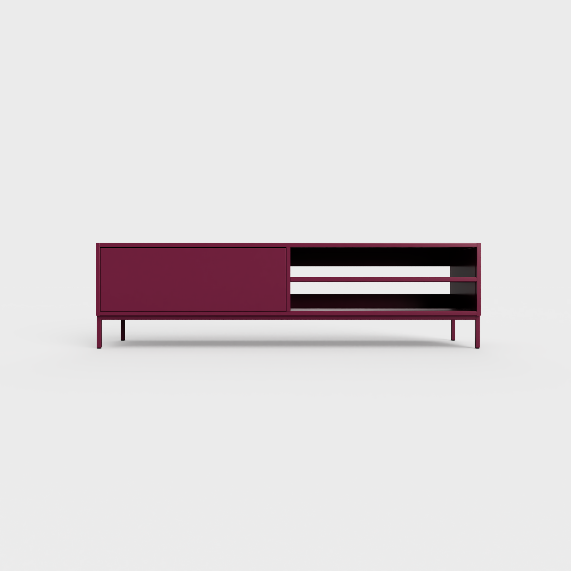 Prunus 02 Lowboard in Plum color, powder-coated steel, elegant and modern piece of furniture for your living room