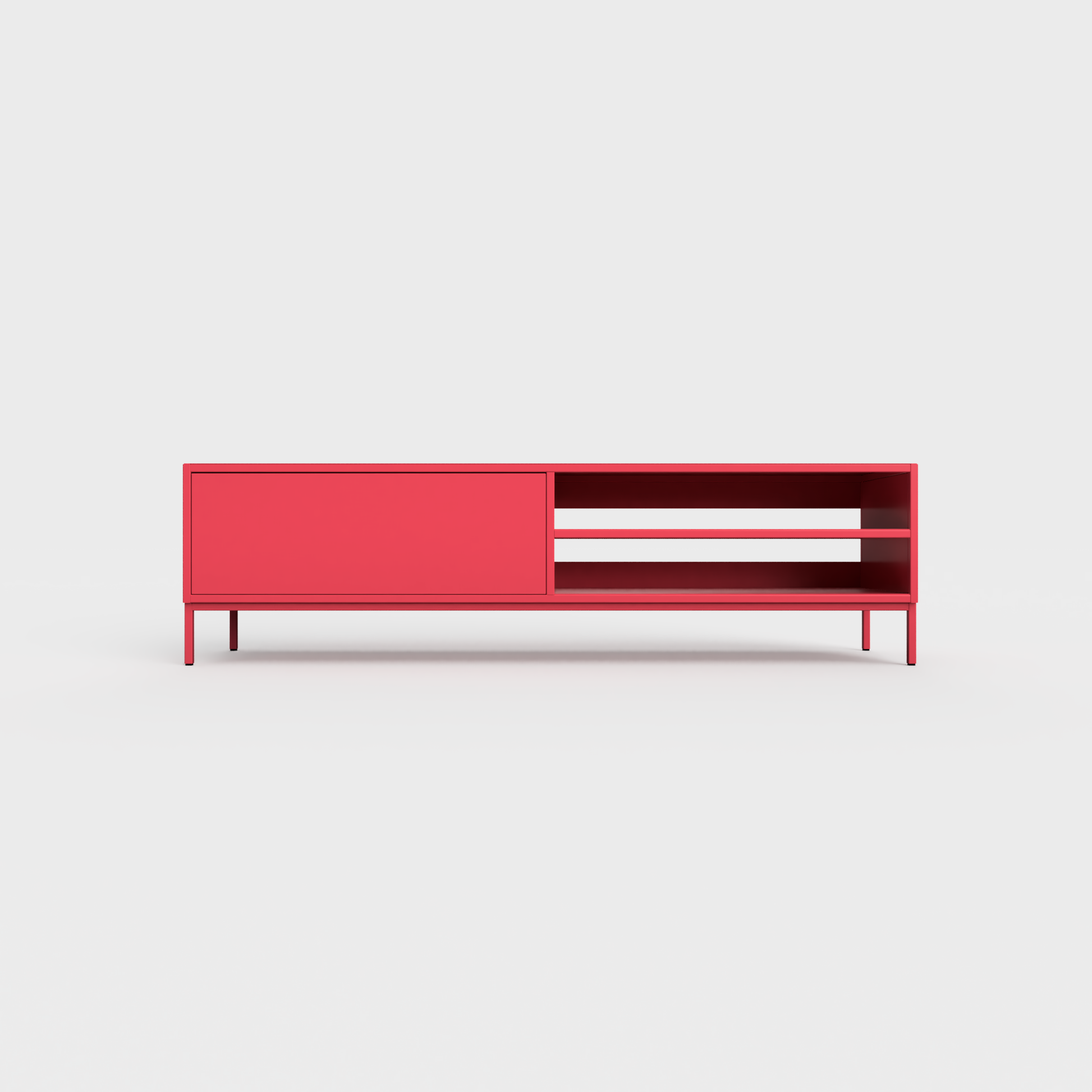 Prunus 02 Lowboard in Raspberry color, powder-coated steel, elegant and modern piece of furniture for your living room