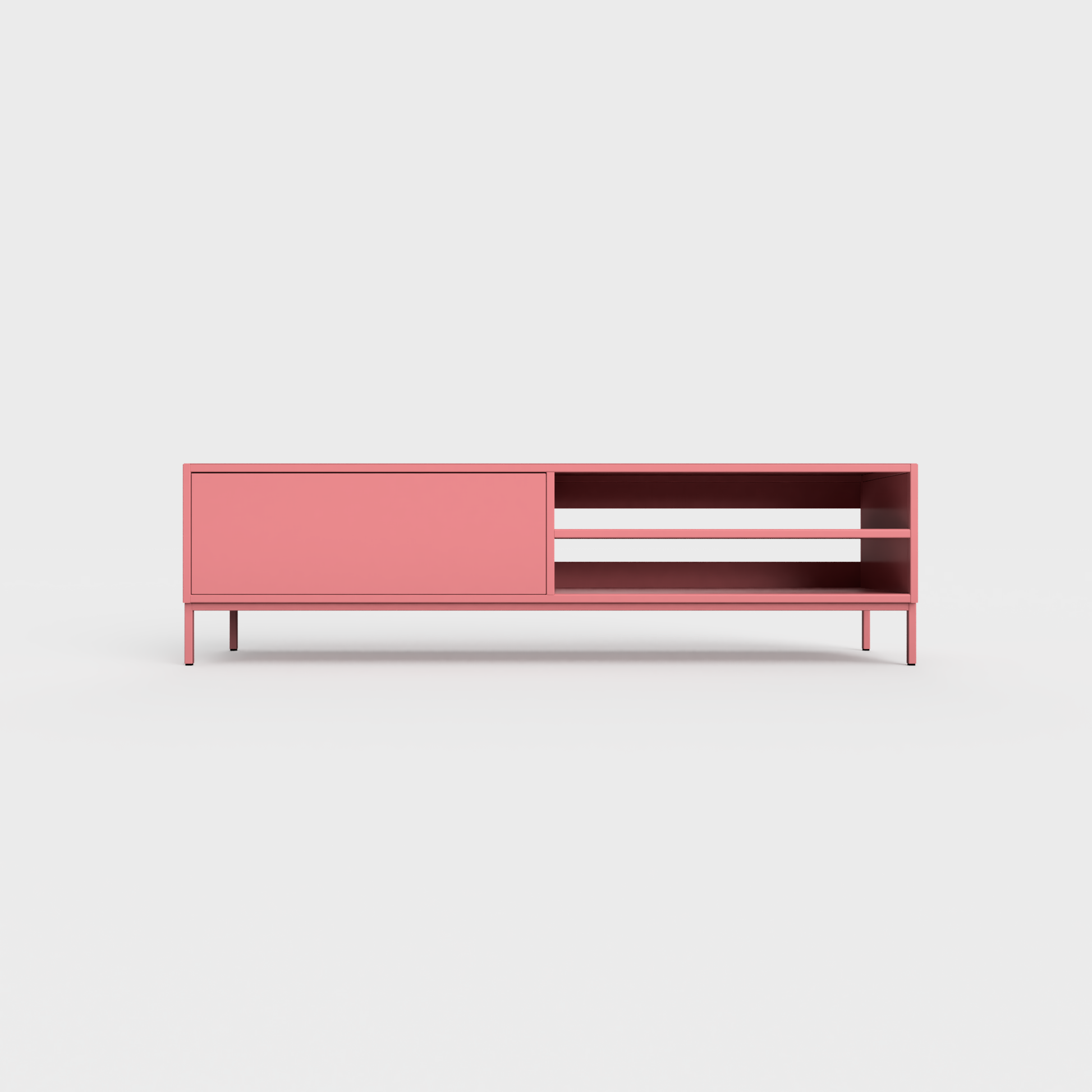 Prunus 02 Lowboard in Rose color, powder-coated steel, elegant and modern piece of furniture for your living room