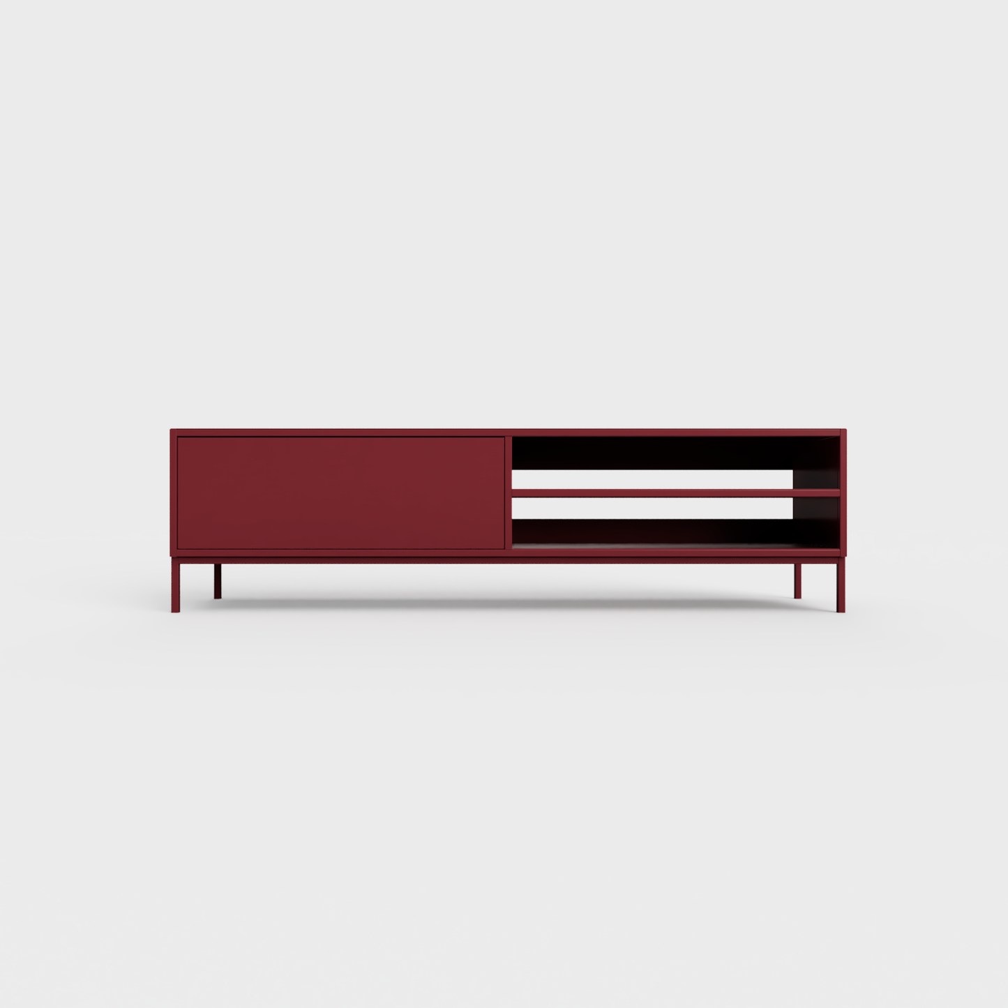 Prunus 02 Lowboard in Ruby color, powder-coated steel, elegant and modern piece of furniture for your living room