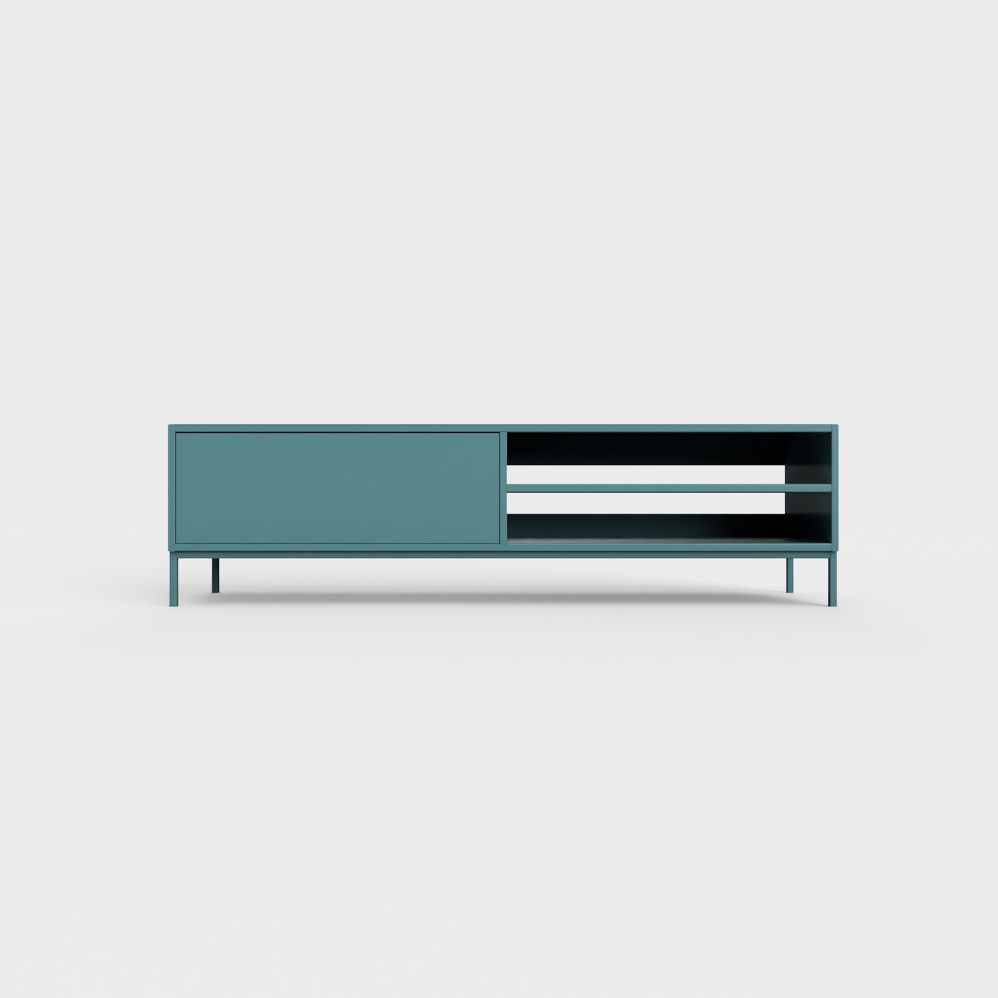Prunus 02 Lowboard in Turquoise color, powder-coated steel, elegant and modern piece of furniture for your living room