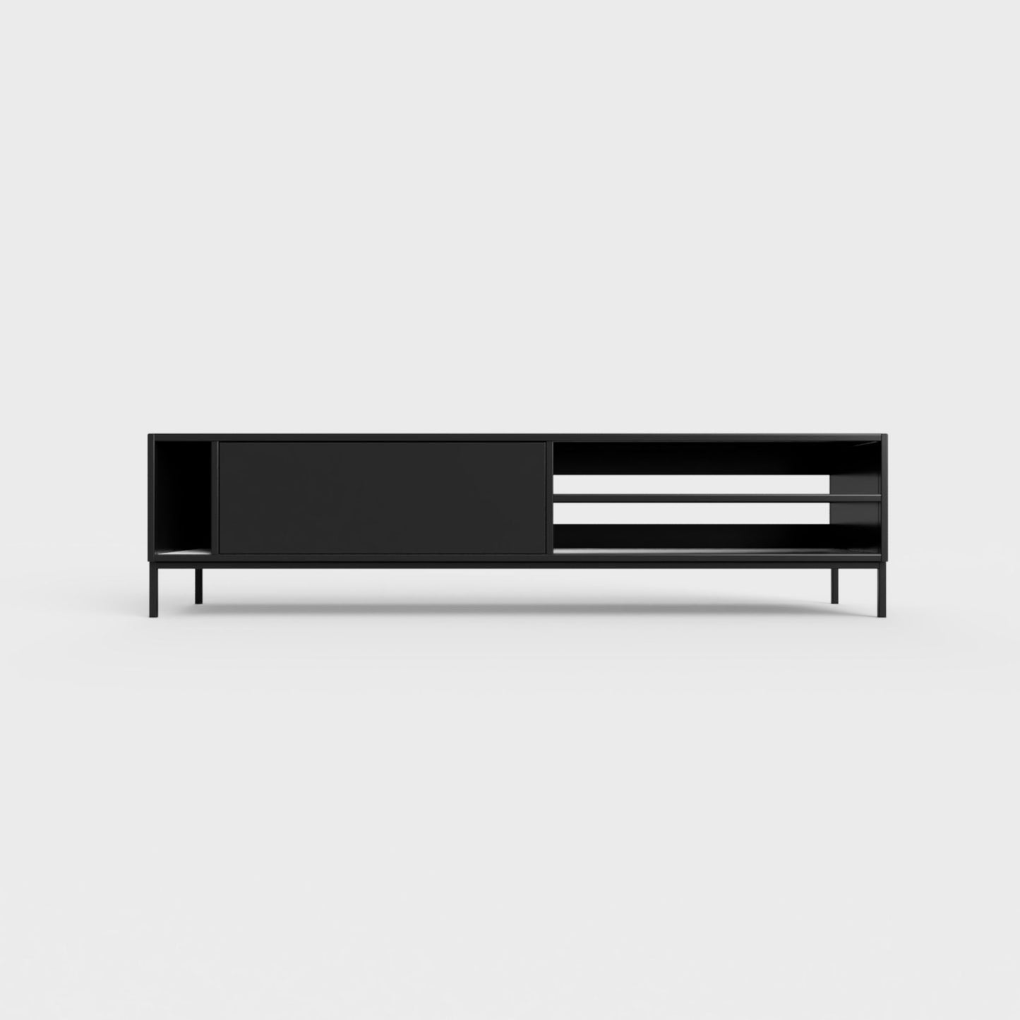 Prunus 03 Lowboard in black color, powder-coated steel, elegant and modern piece of furniture for your living room