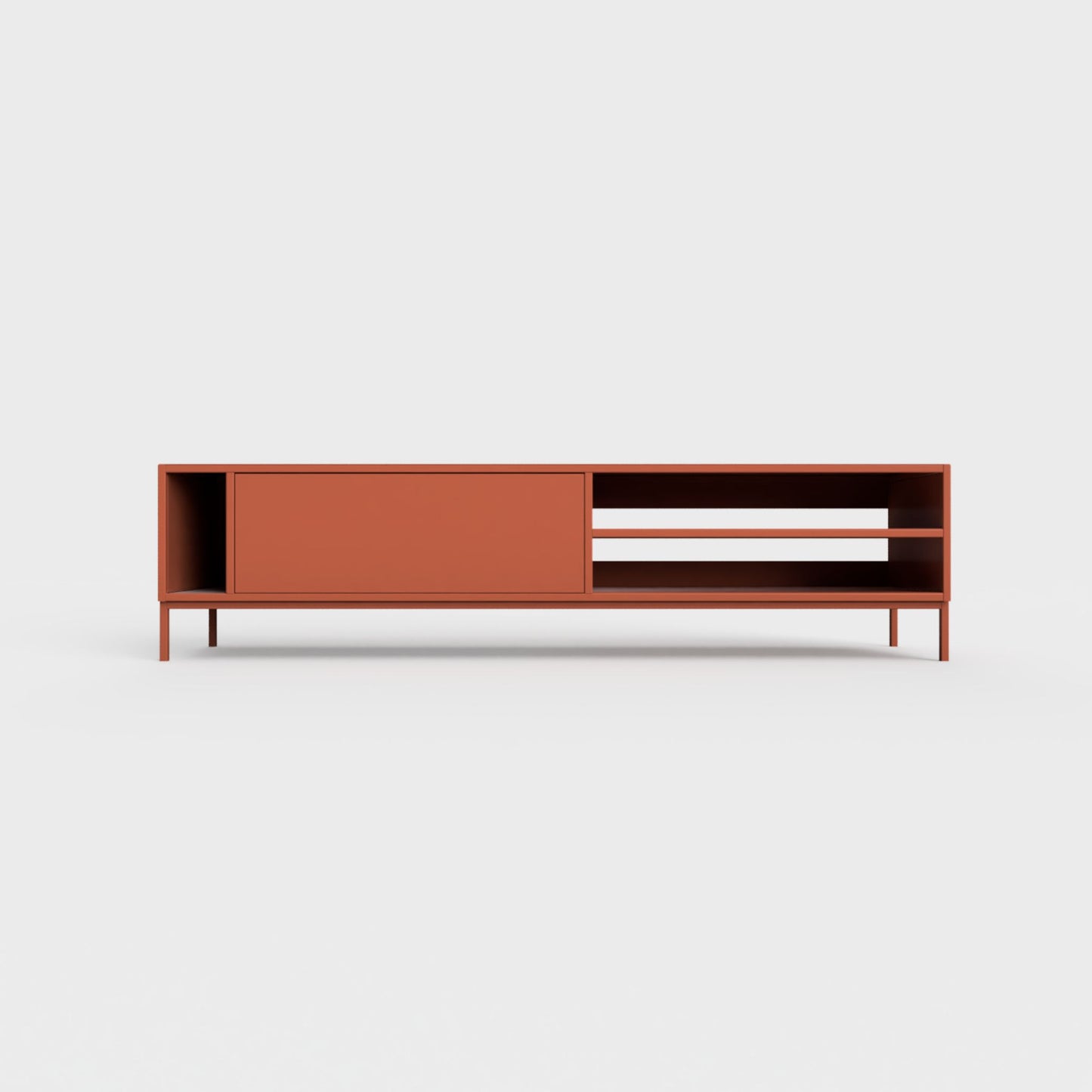 Prunus 03 Lowboard in brick orange brown color, powder-coated steel, elegant and modern piece of furniture for your living room