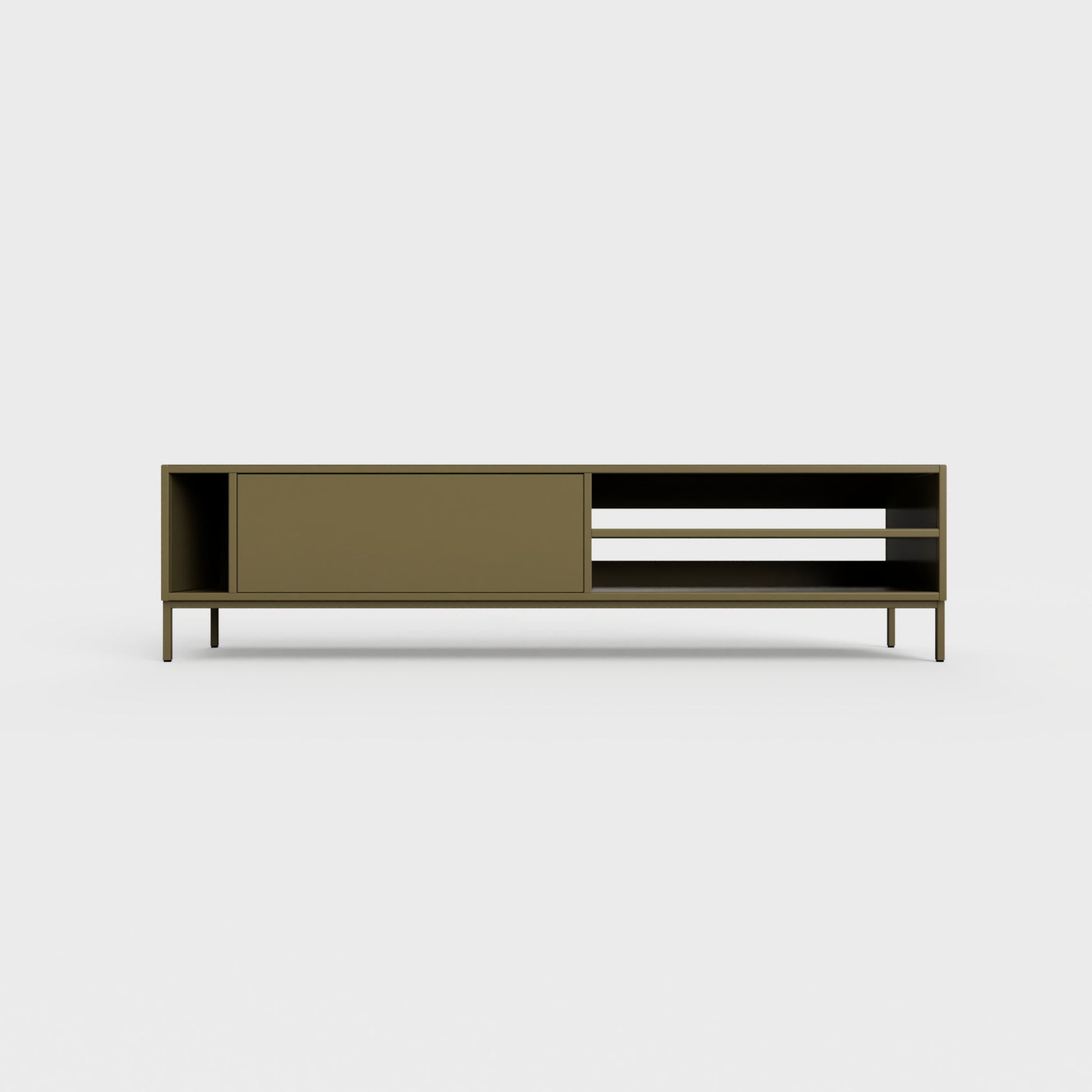 Prunus 03 Lowboard in brown olive color, powder-coated steel, elegant and modern piece of furniture for your living room
