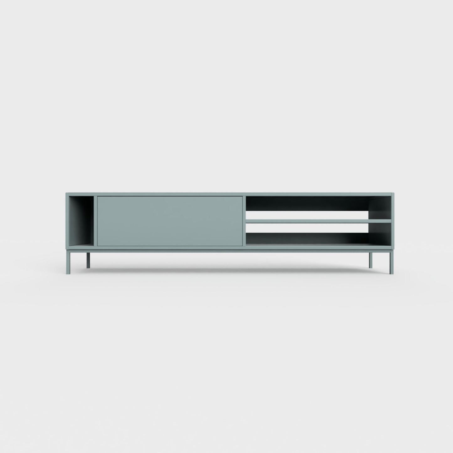 Prunus 03 Lowboard in celadon green color, powder-coated steel, elegant and modern piece of furniture for your living room