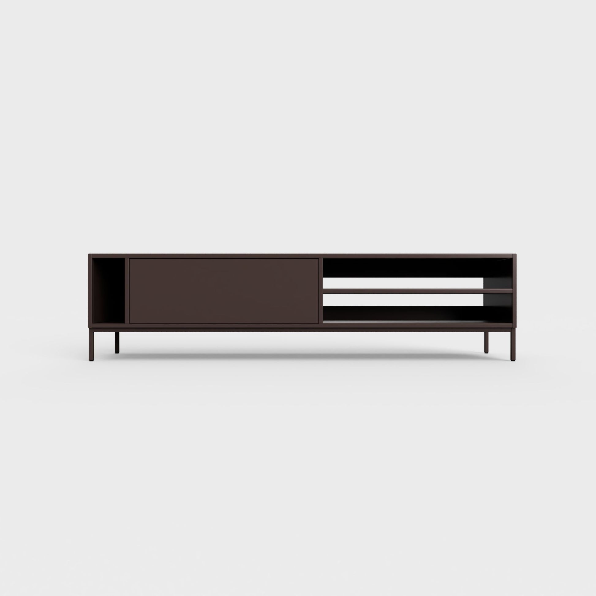 Prunus 03 Lowboard in coffee brown color, powder-coated steel, elegant and modern piece of furniture for your living room