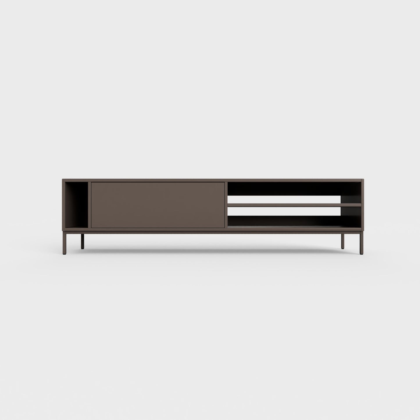 Prunus 03 Lowboard in earth brown color, powder-coated steel, elegant and modern piece of furniture for your living room