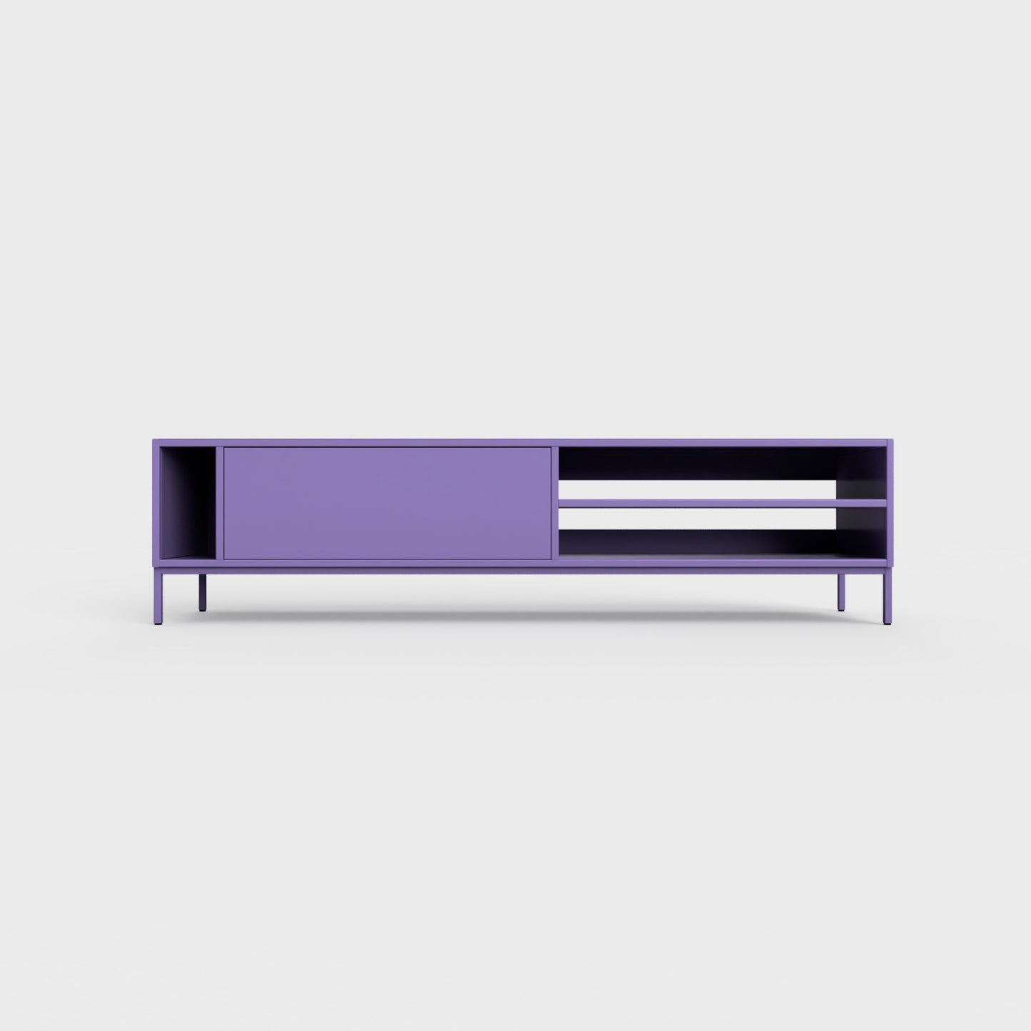 Prunus 03 Lowboard in iris violet color, powder-coated steel, elegant and modern piece of furniture for your living room