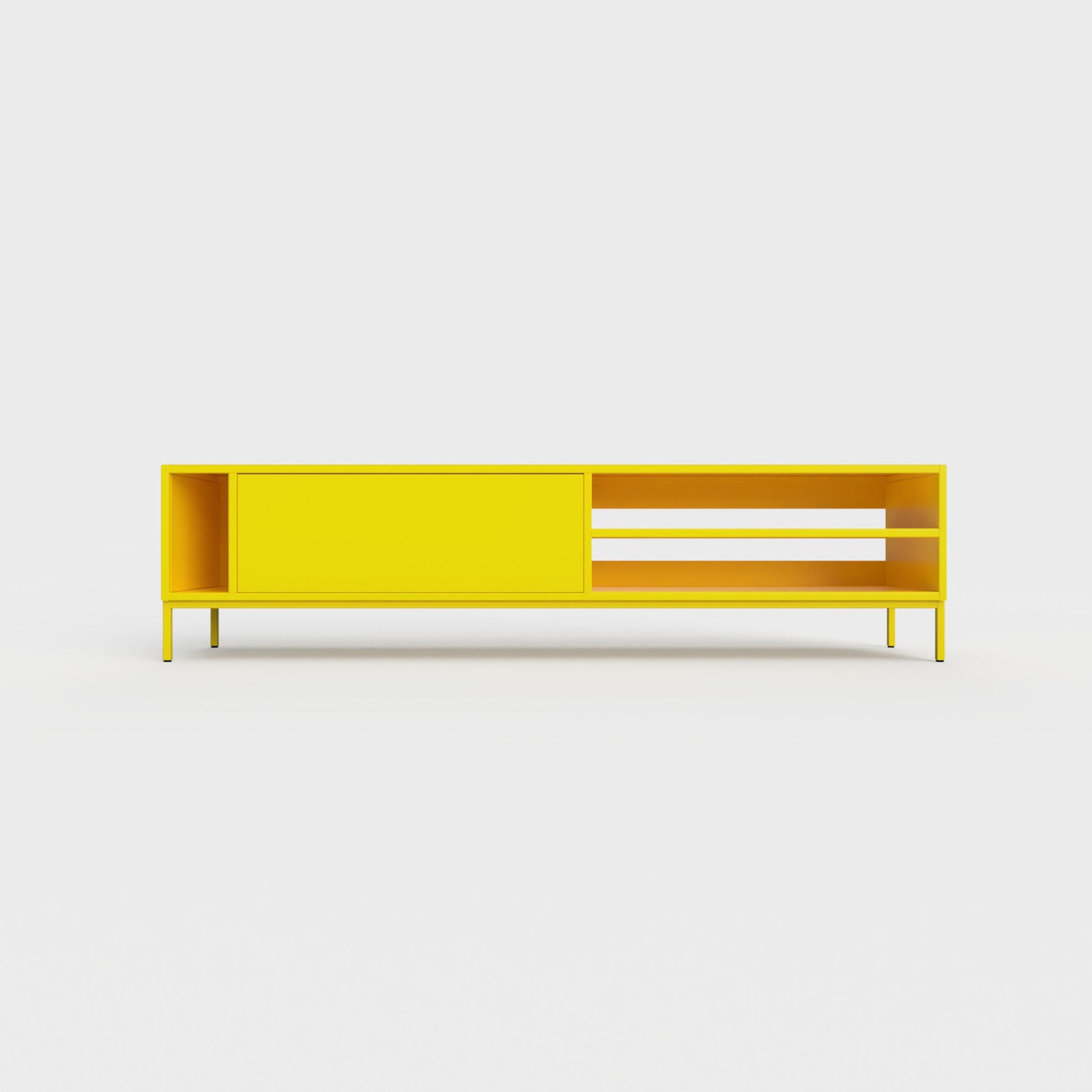Prunus 03 Lowboard in yellow lemon color, powder-coated steel, elegant and modern piece of furniture for your living room