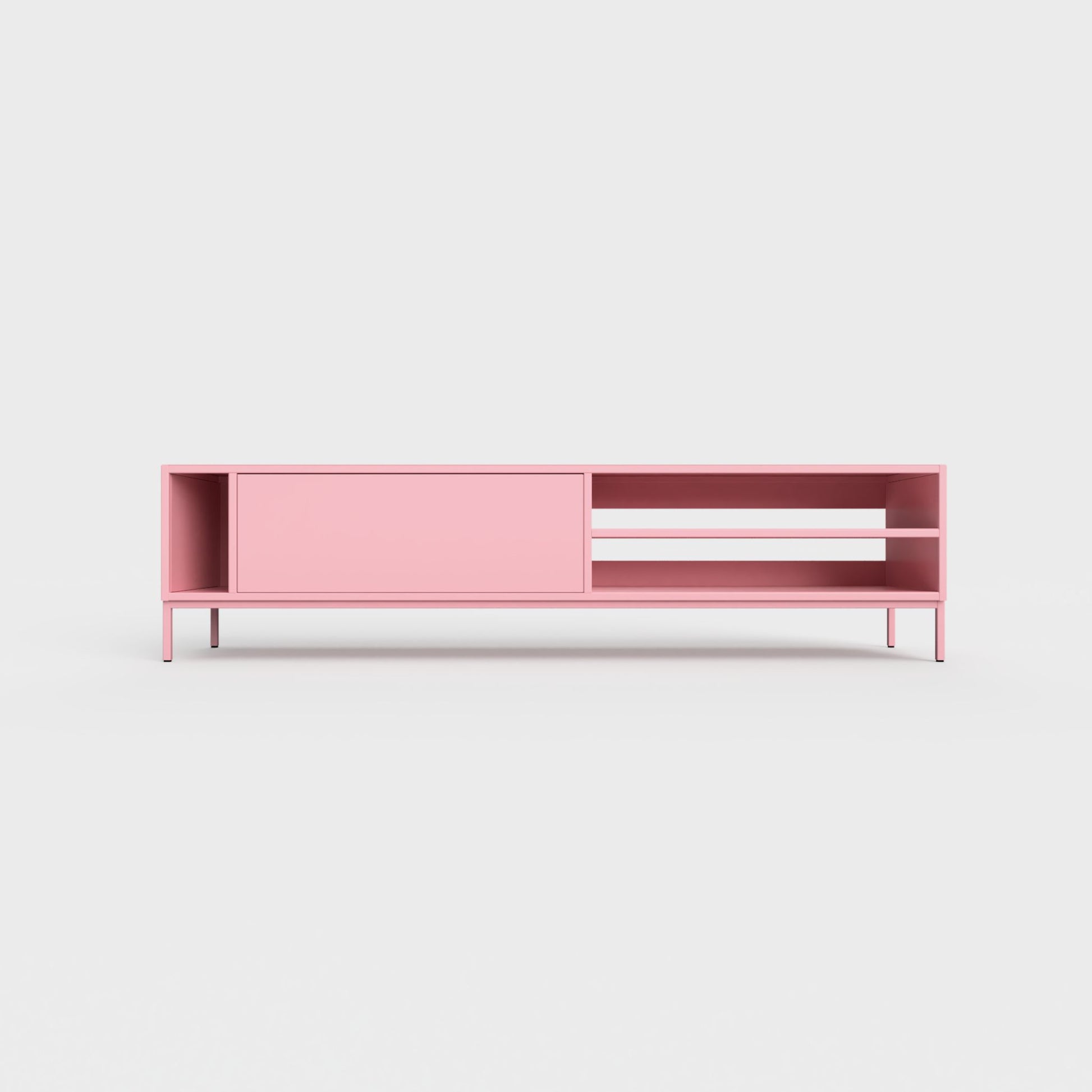 Prunus 03 Lowboard in pink lily color, powder-coated steel, elegant and modern piece of furniture for your living room