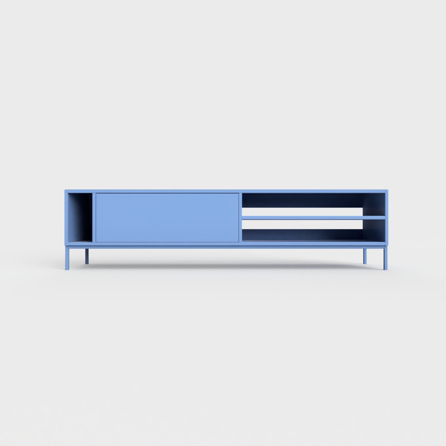 Prunus 03 Lowboard in sky blue color, powder-coated steel, elegant and modern piece of furniture for your living room