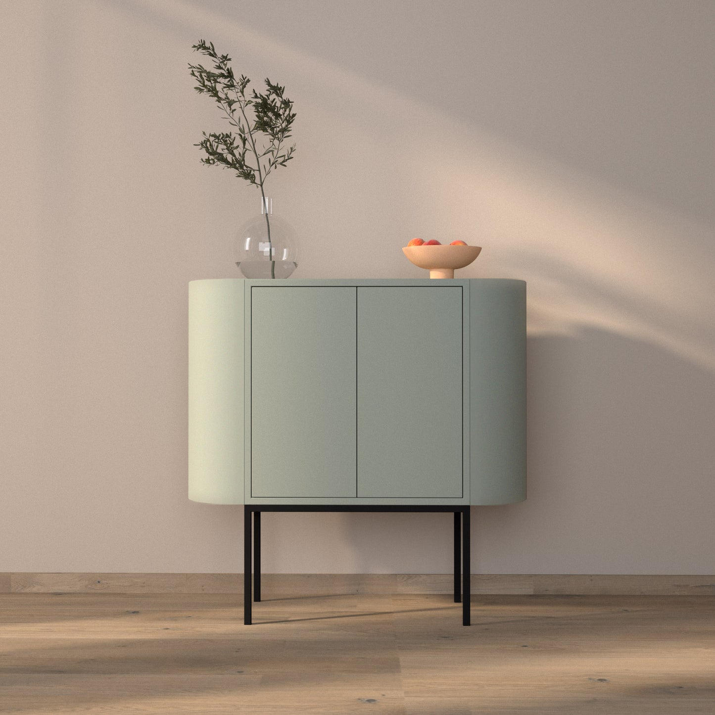 Siena 01 Sideboard in light matcha green color, powder-coated steel, elegant and modern piece of furniture for your living room